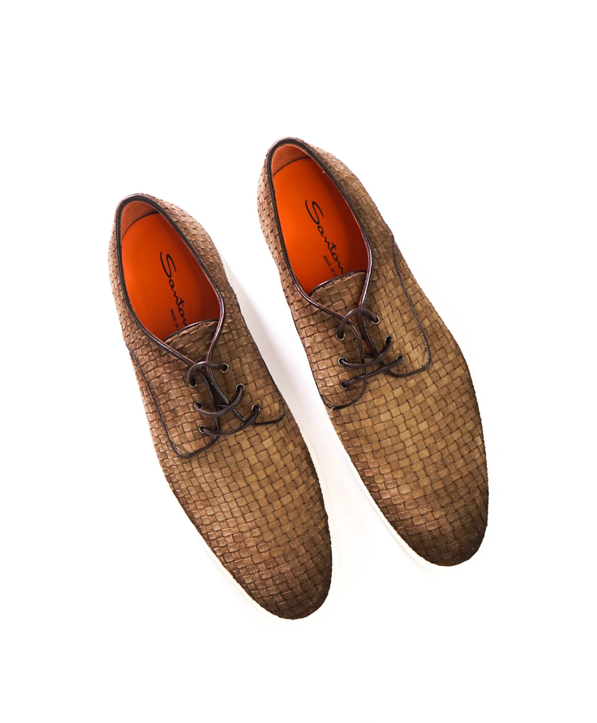 $950 SANTONI - Brown Woven DILATEWAVE Derby - US 12 (11UK)