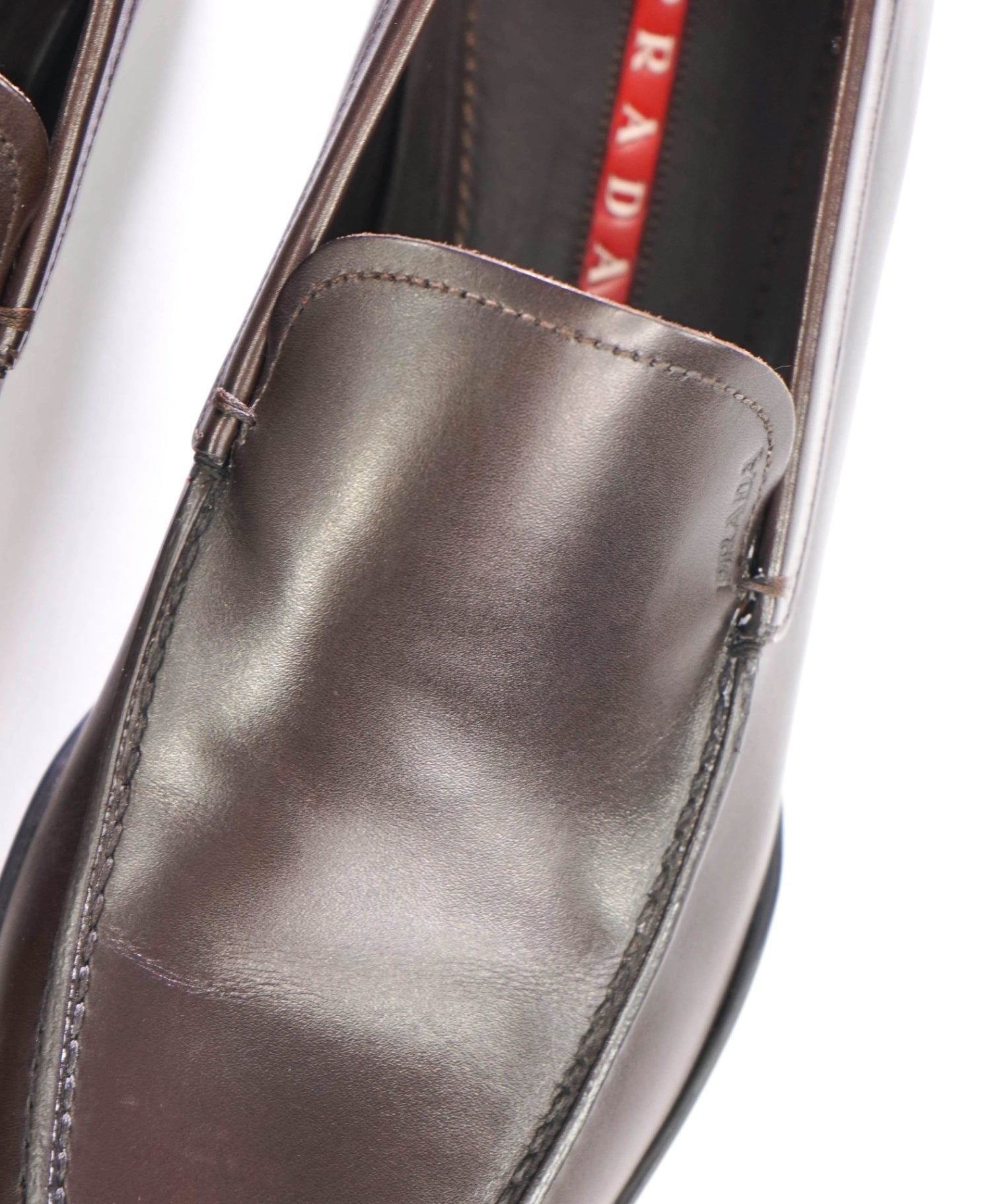 $795 PRADA - Linea Rossa Brown Leather Loafers - US 7 (6UK)