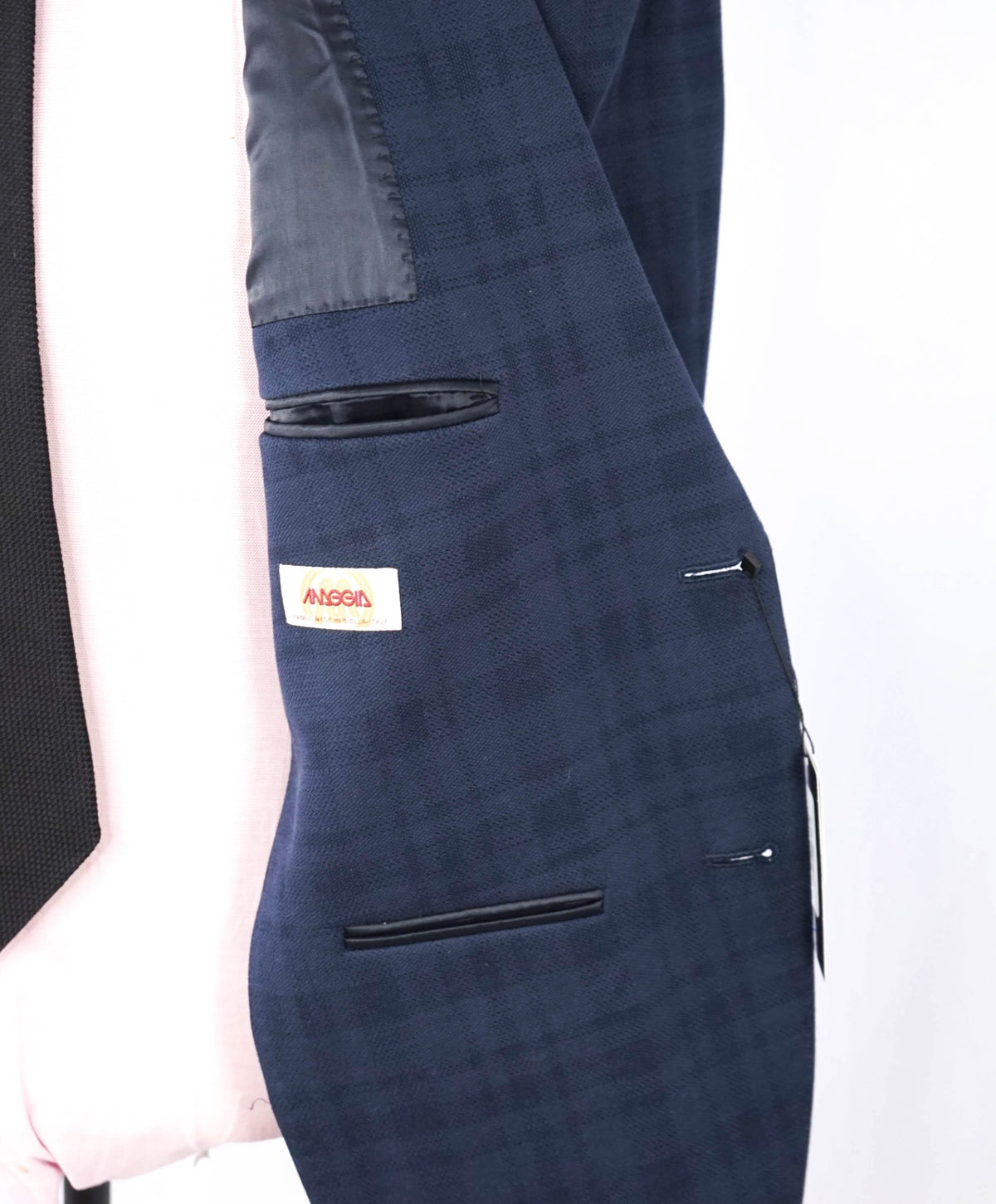 $1,200 SAKS 5TH AVE - Navy Blue Tonal Plaid Cotton Blazer - 46R