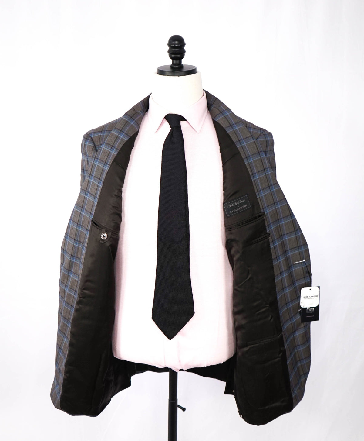$995 SAMUELSOHN For SFA - Gray/Blue Plaid Wool Blazer - 44L
