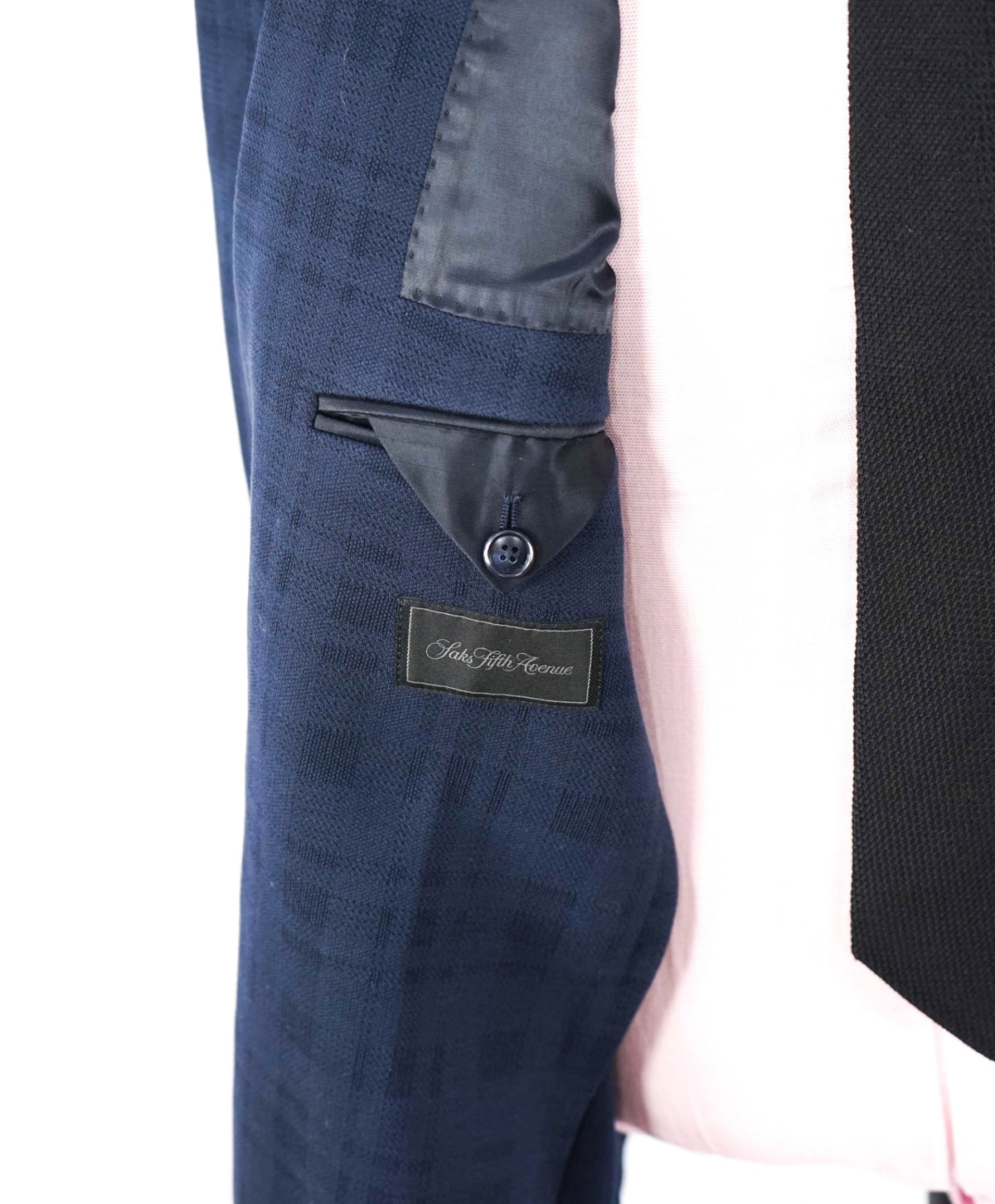 $1,200 SAKS 5TH AVE - Navy Blue Tonal Plaid Cotton Blazer - 46R