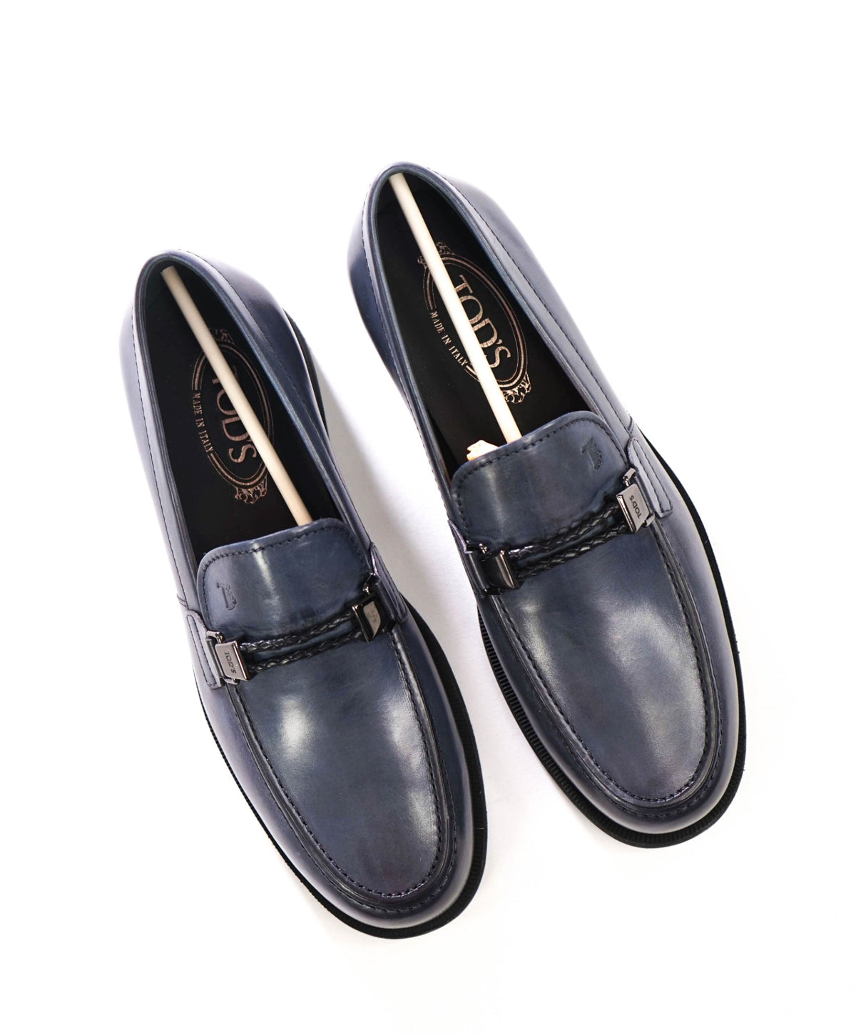 $750 TOD'S - Navy Blue Leather Lug-Sole Loafers - US 7 (6UK)