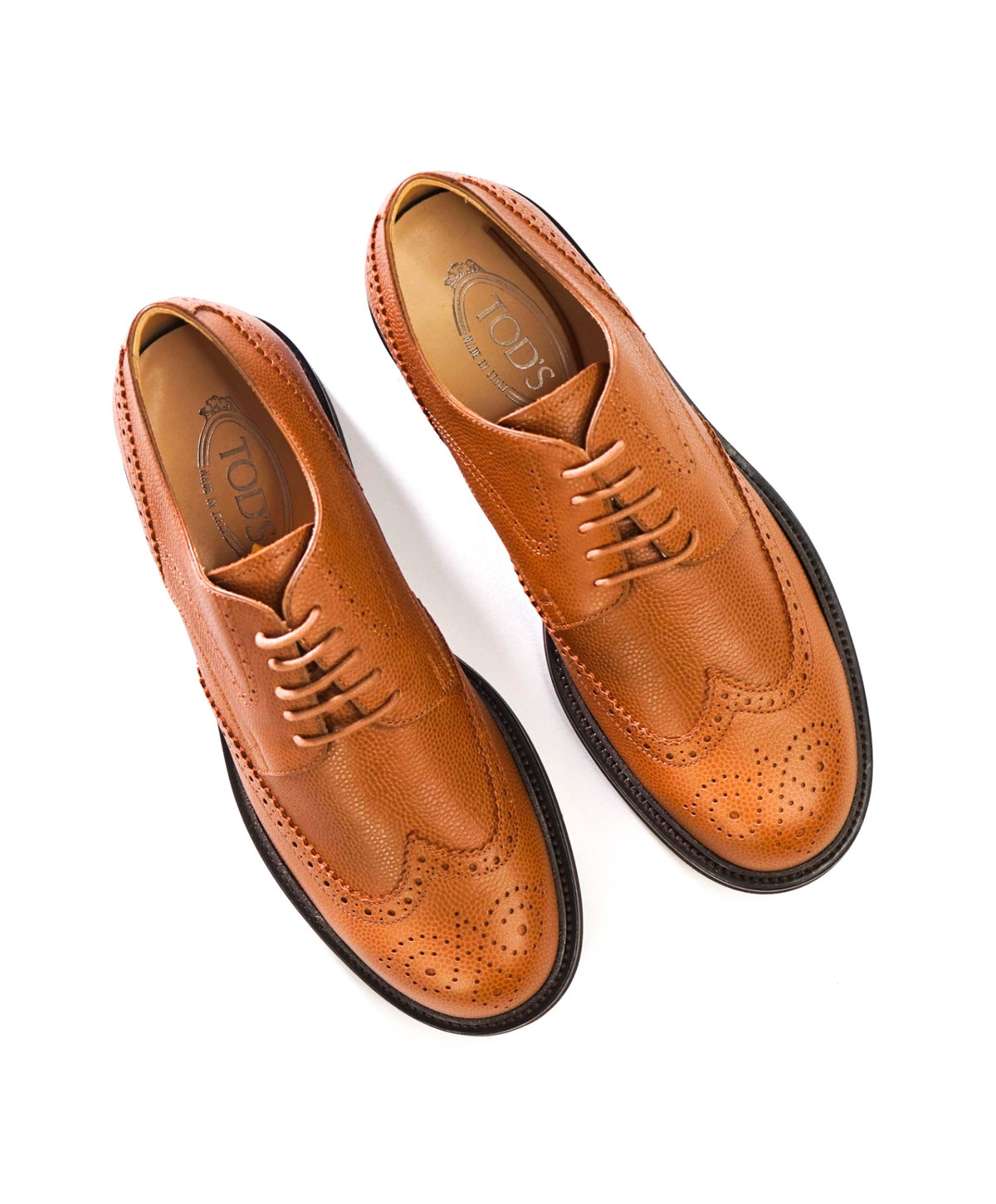 $795 TOD'S - Brown Pebble Leather Wingtip Derbies - US 8 (7UK)