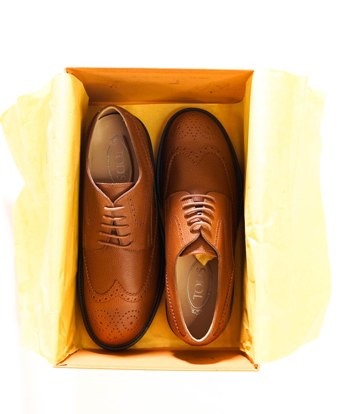 $795 TOD'S - Brown Pebble Leather Wingtip Derbies - US 8 (7UK)