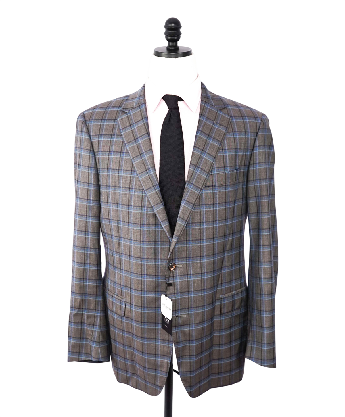 $995 SAMUELSOHN For SFA - Gray/Blue Plaid Wool Blazer - 44L