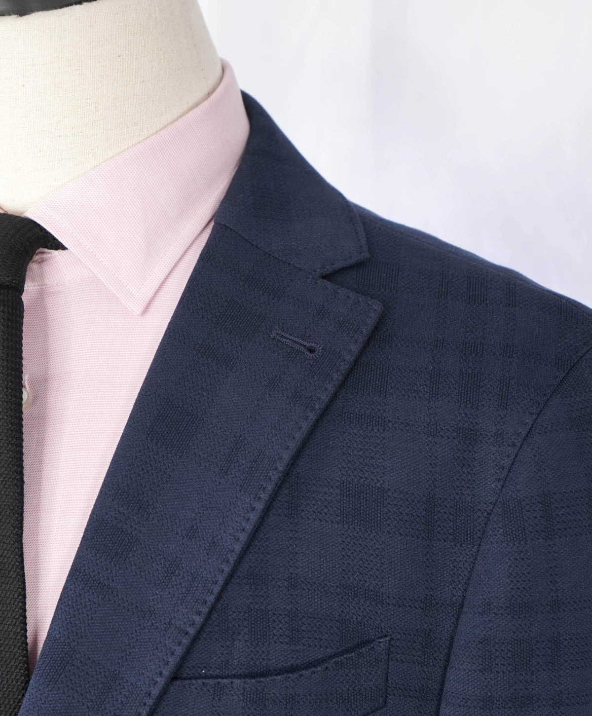 $1,200 SAKS 5TH AVE - Navy Blue Tonal Plaid Cotton Blazer - 46R
