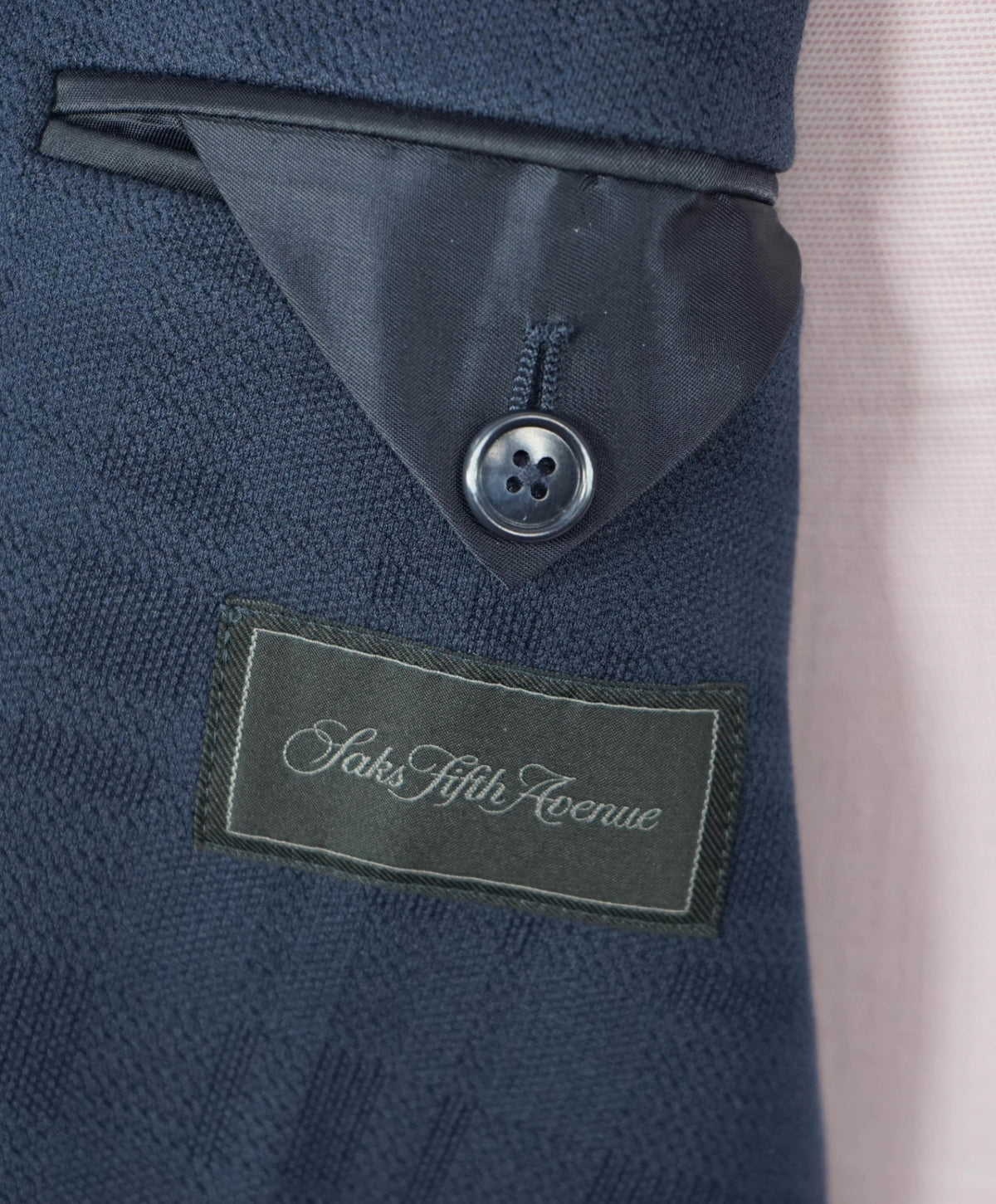 $1,200 SAKS 5TH AVE - Navy Blue Tonal Plaid Cotton Blazer - 46R