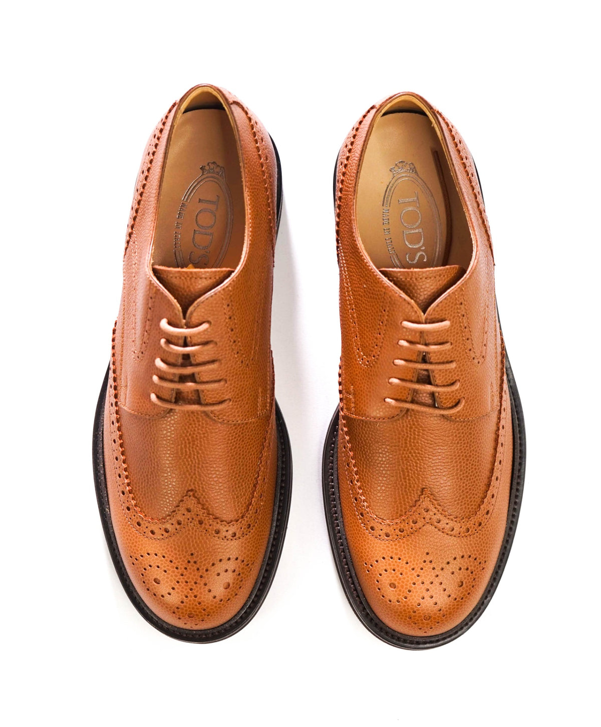 $795 TOD'S - Brown Pebble Leather Wingtip Derbies - US 8 (7UK)