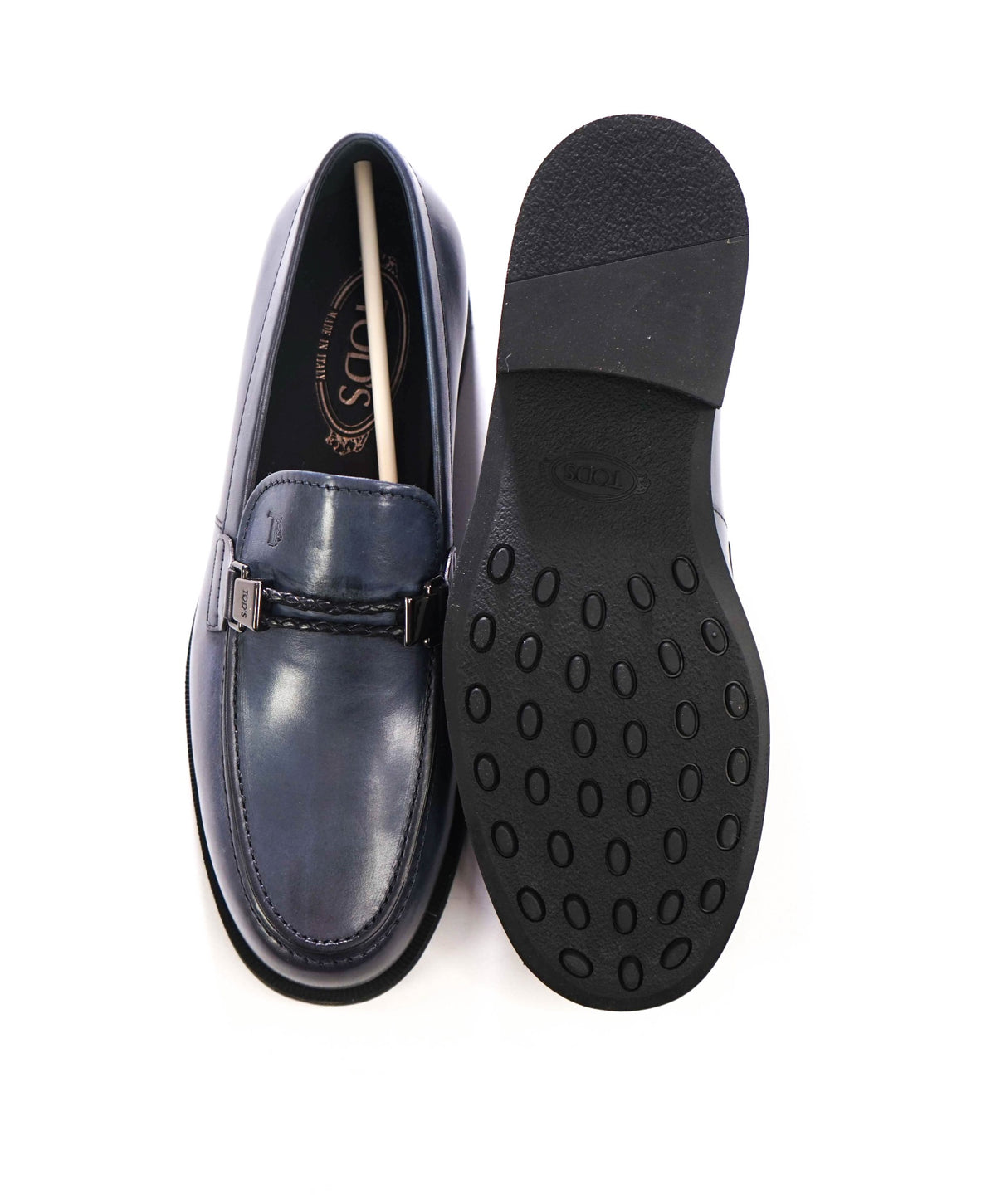 $750 TOD'S - Navy Blue Leather Lug-Sole Loafers - US 7 (6UK)
