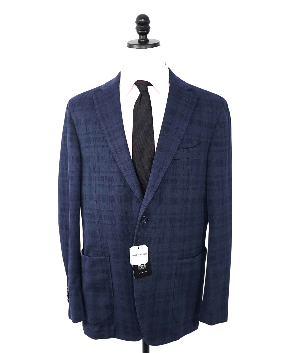 $1,200 SAKS 5TH AVE - Navy Blue Tonal Plaid Cotton Blazer - 46R