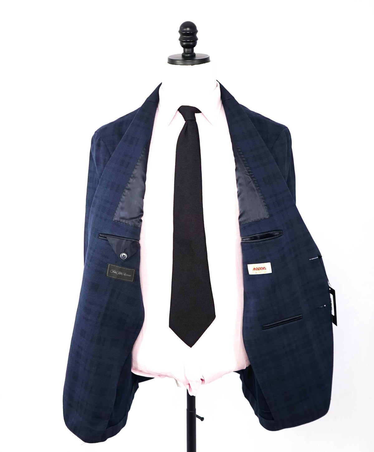 $1,200 SAKS 5TH AVE - Navy Blue Tonal Plaid Cotton Blazer - 46R