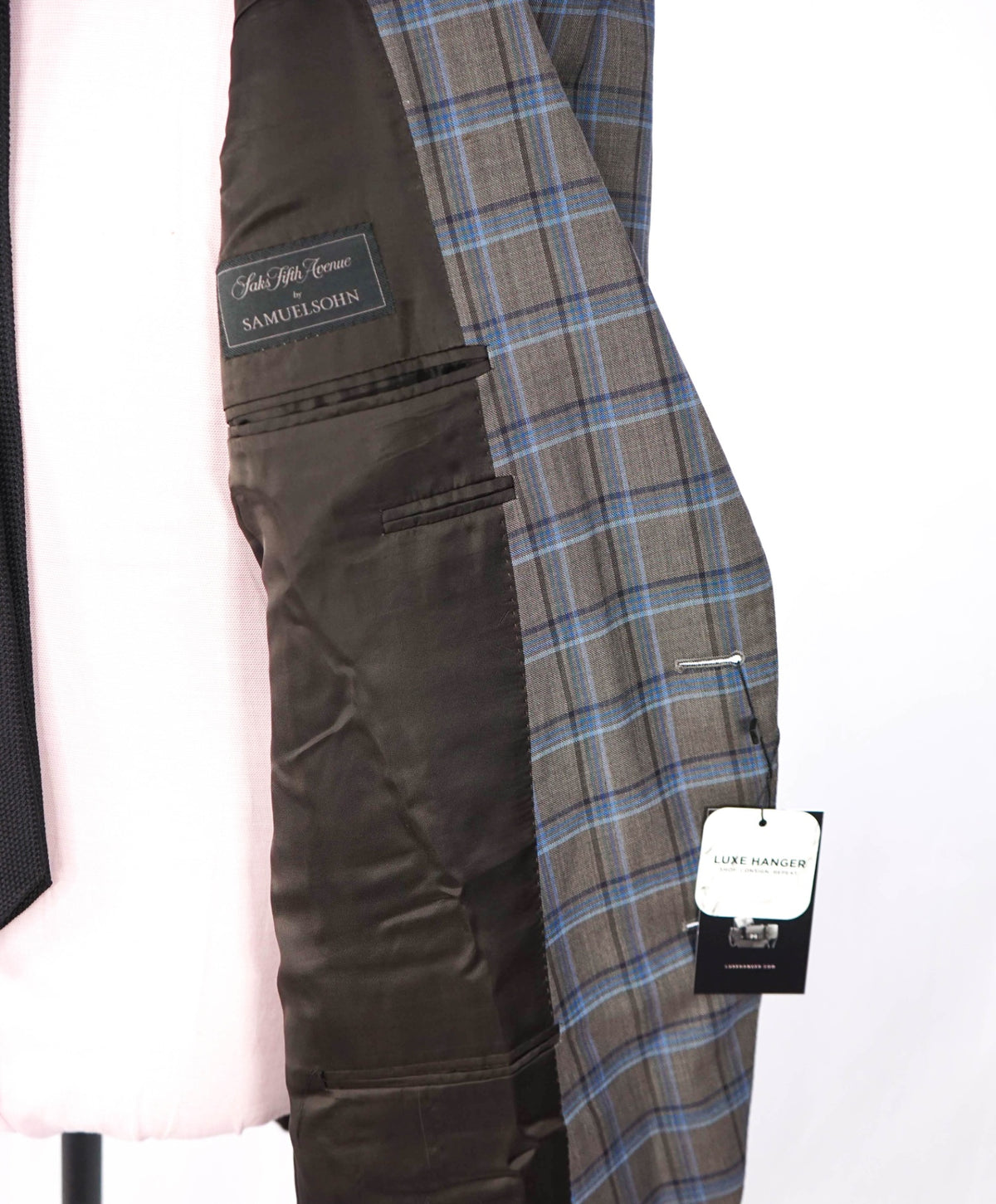 $995 SAMUELSOHN For SFA - Gray/Blue Plaid Wool Blazer - 44L