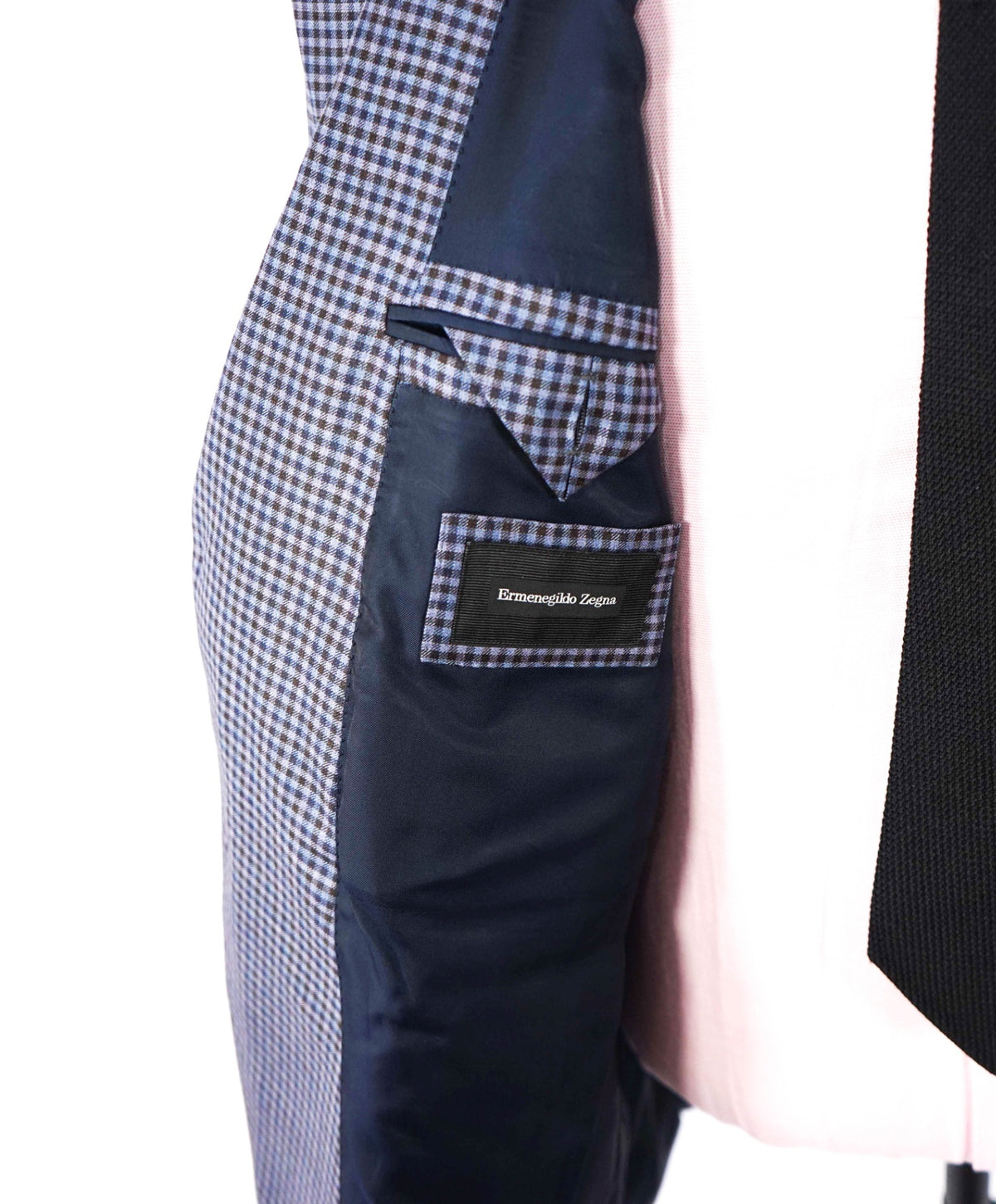 $2,795 ZEGNA - Blue Purple Gingham Wool Blazer - 46R
