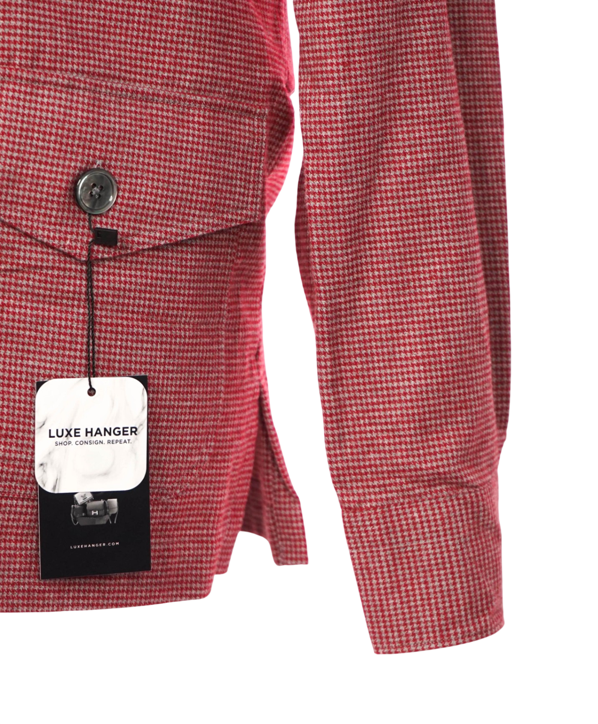 $325 BACK LAWRENCE - Red Houndstooth Flannel Shirt Jacket - 40R