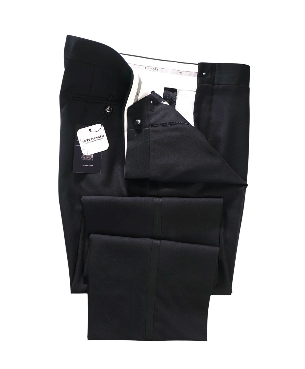 $475 CANALI - Black Wool Tuxedo Pants - 38W