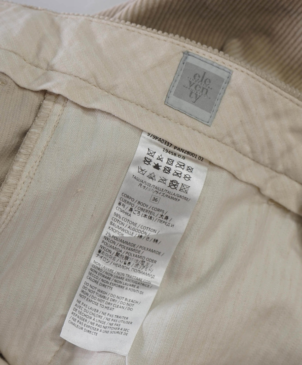 $345 ELEVENTY - Beige Corduroy Pants - 36W