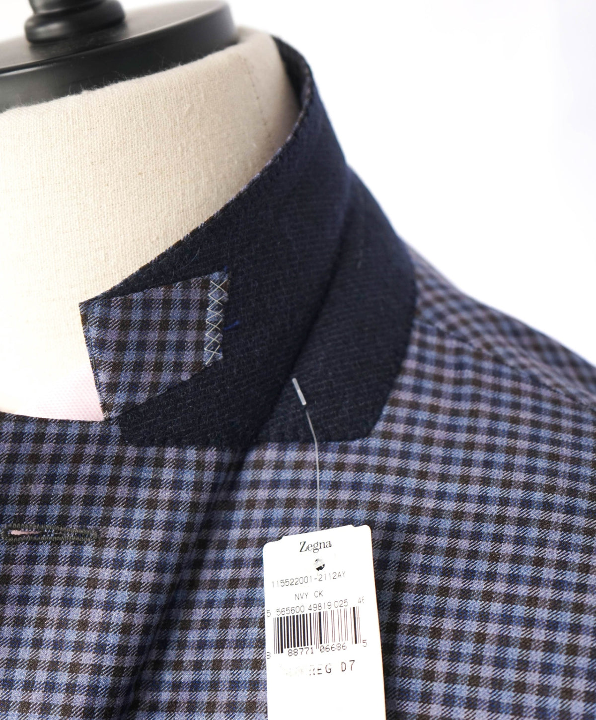 $2,795 ZEGNA - Blue Purple Gingham Wool Blazer - 46R