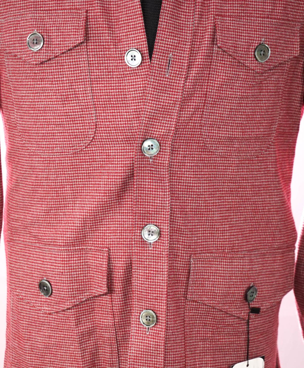 $325 BACK LAWRENCE - Red Houndstooth Flannel Shirt Jacket - 40R