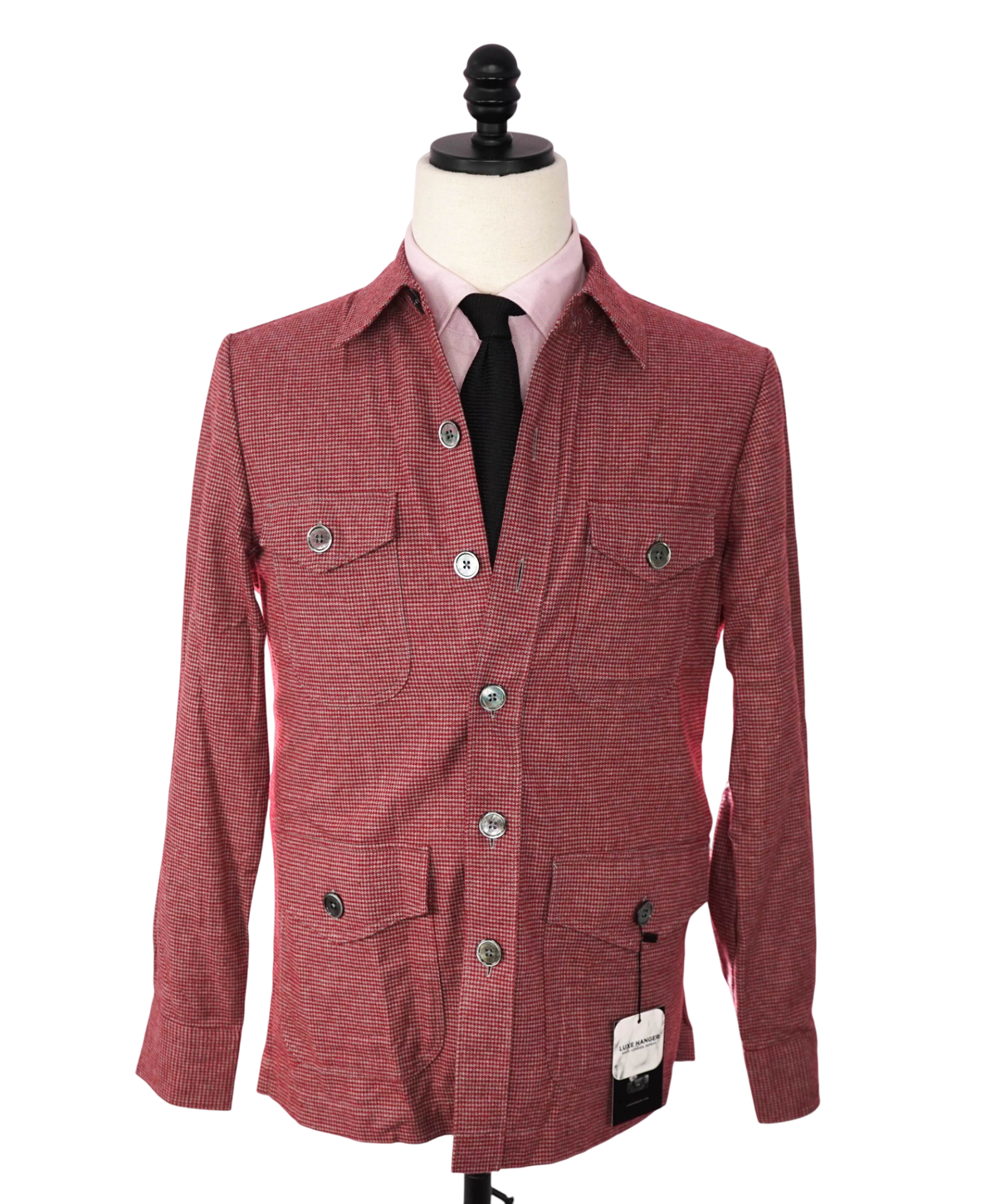 $325 BACK LAWRENCE - Red Houndstooth Flannel Shirt Jacket - 40R