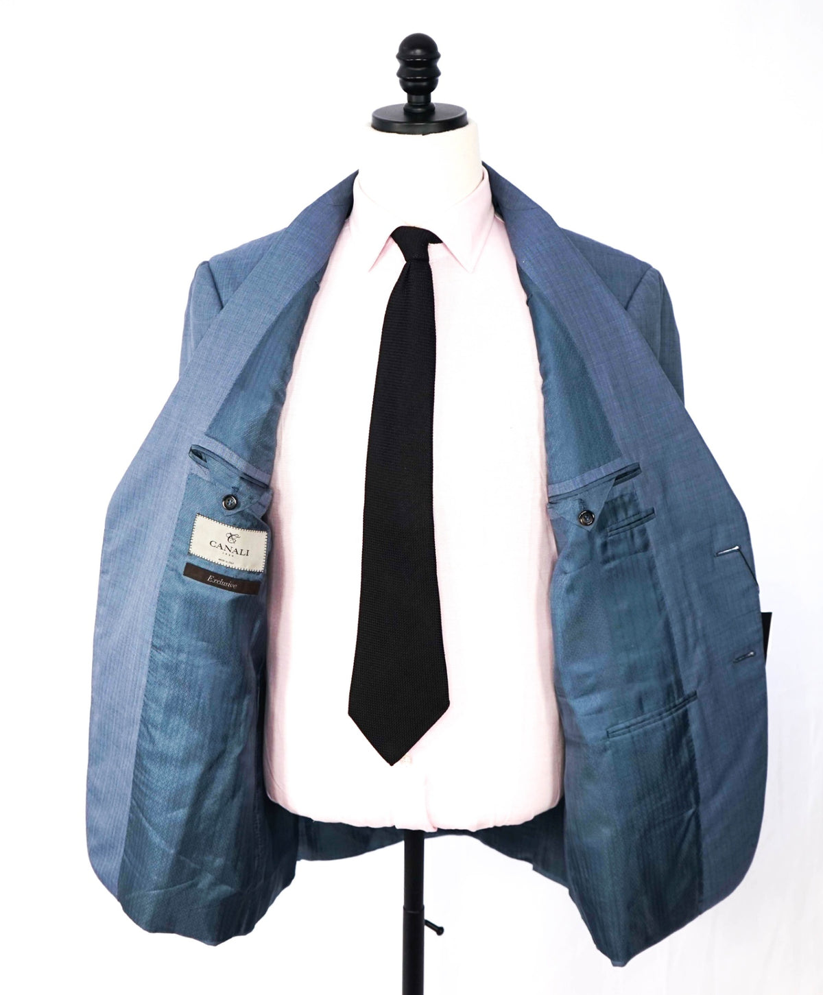 $3,000 CANALI - "EXCLUSIVE" Blue/Gray Stripe Wool/Silk Suit - 44R