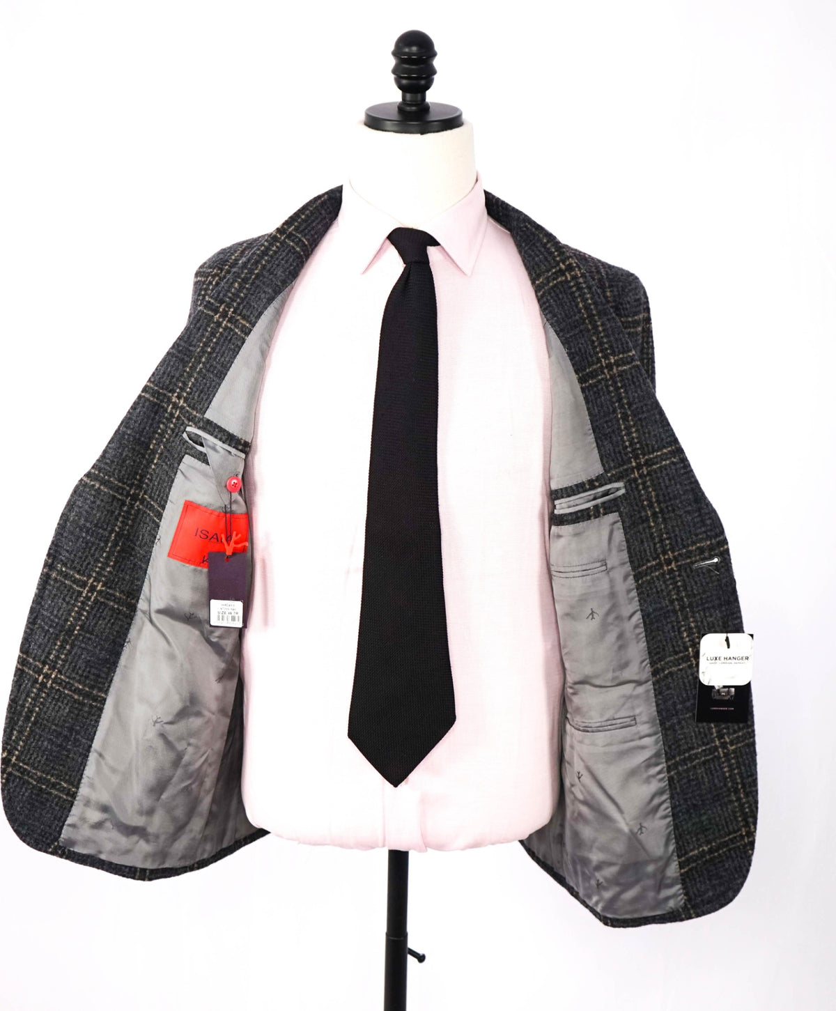$4,500 ISAIA - Gray Plaid Wool/Lama Sport Coat - 36R
