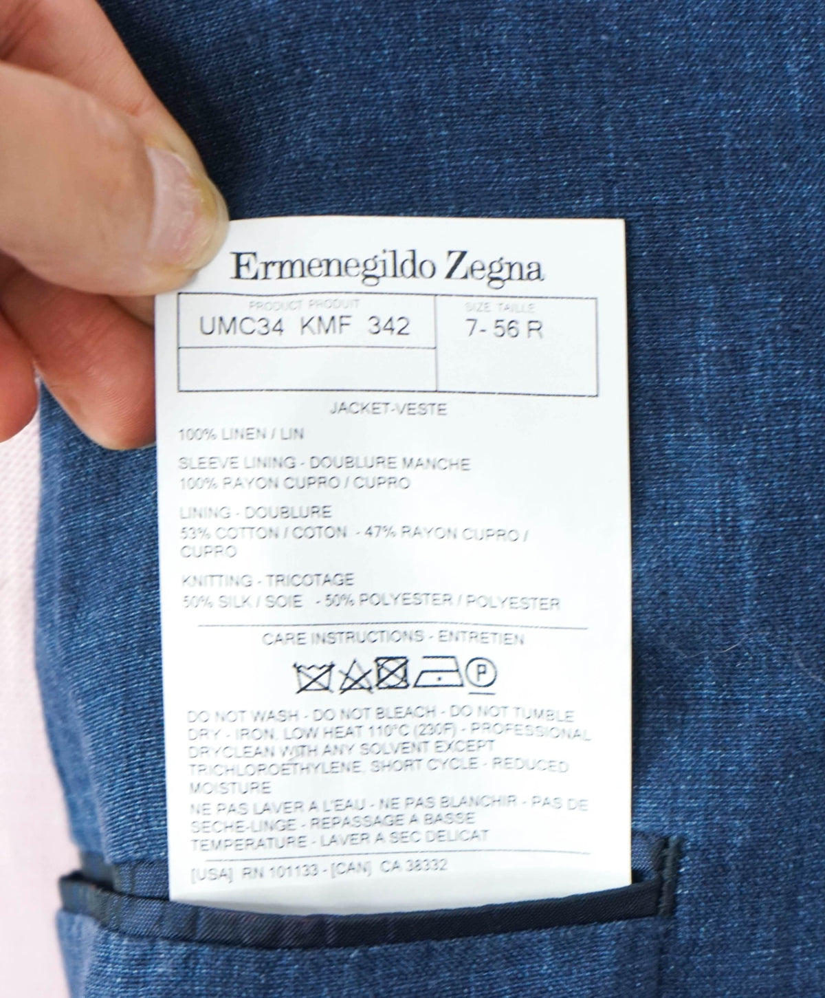 $3,750 ZEGNA - Blue Washed Distressed Pure Linen Blazer - 46R