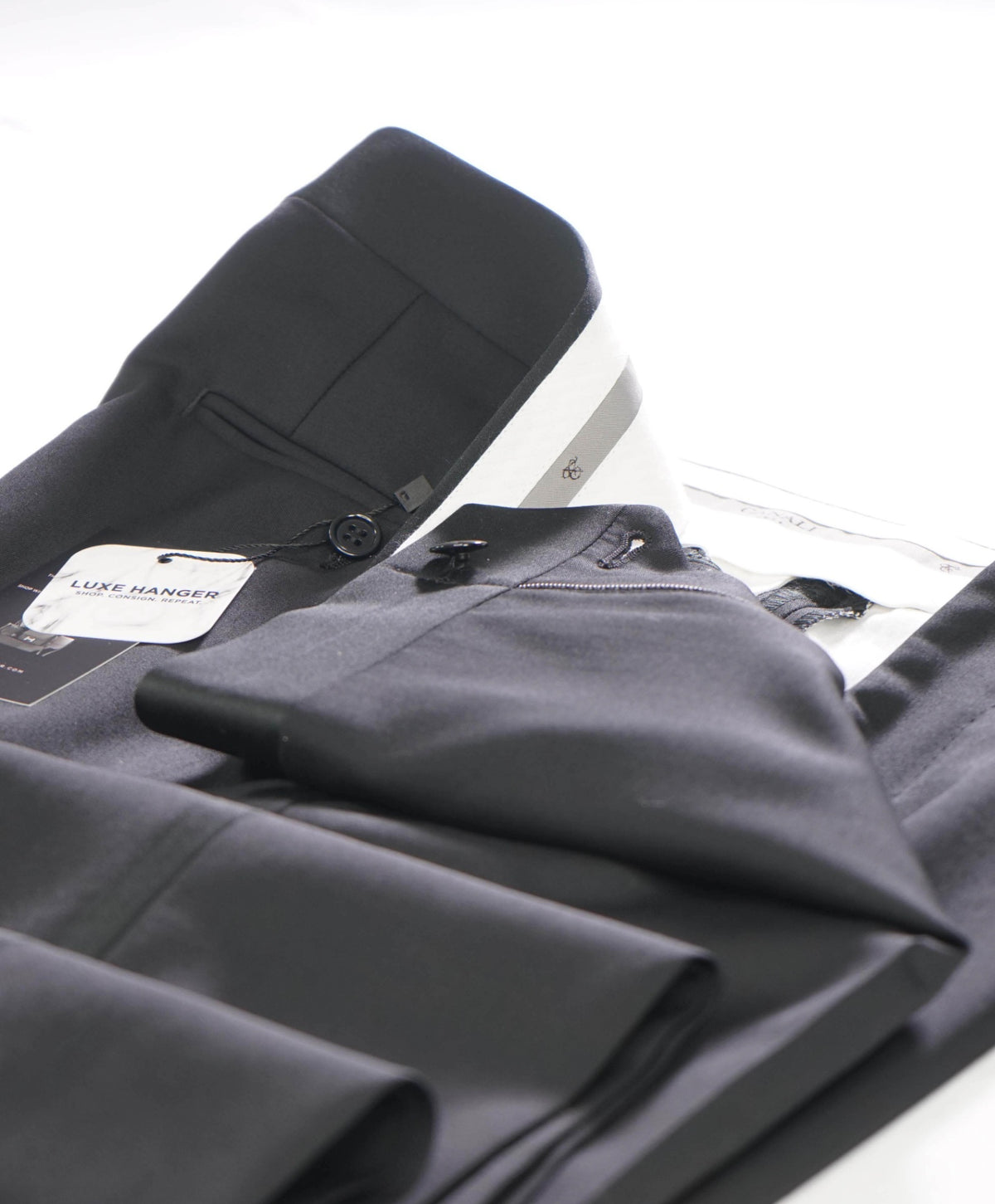 $475 CANALI - Black Wool Tuxedo Pants - 38W
