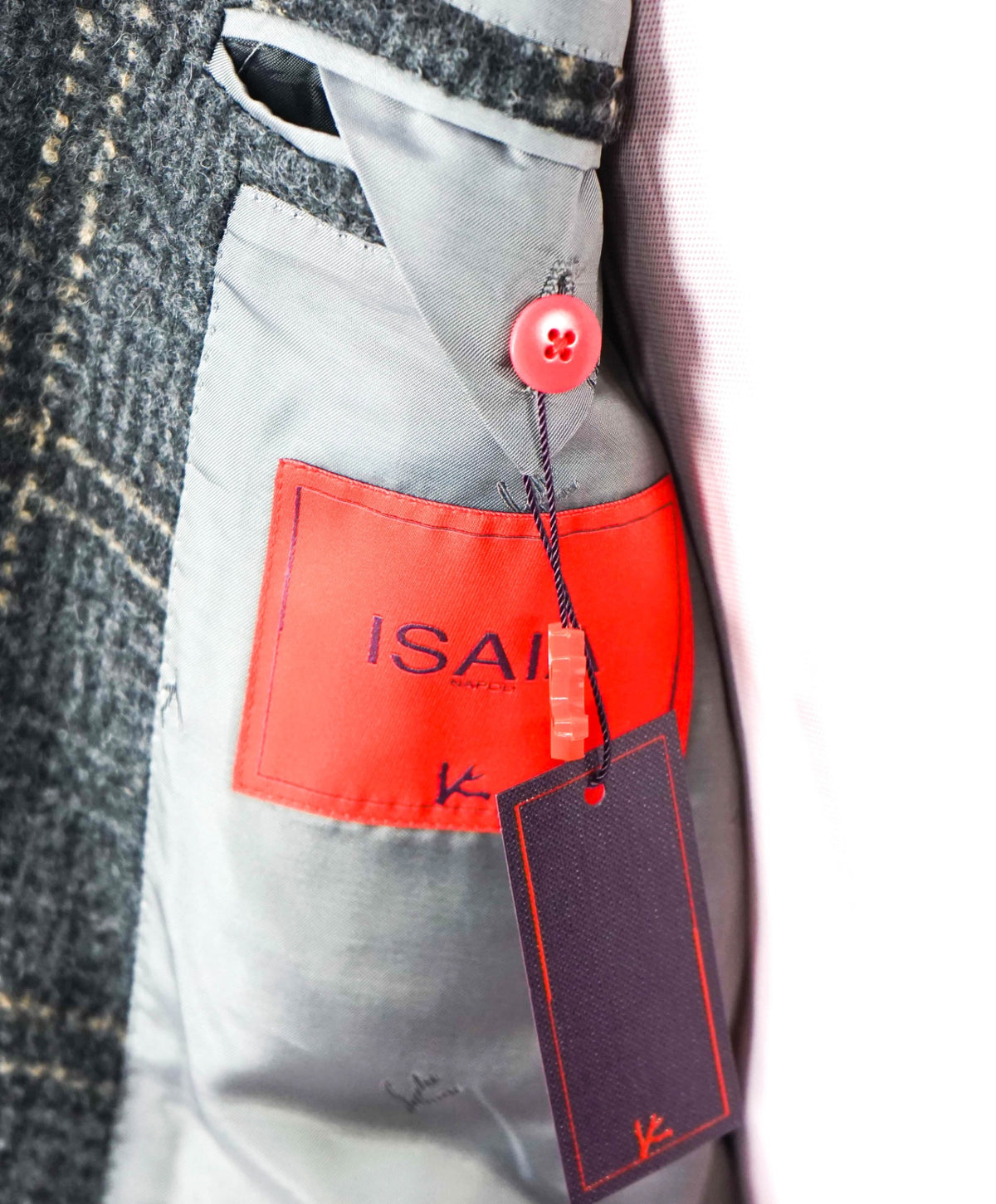 $4,500 ISAIA - Gray Plaid Wool/Lama Sport Coat - 36R