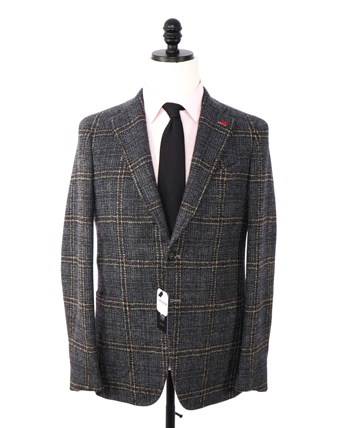 $4,500 ISAIA - Gray Plaid Wool/Lama Sport Coat - 36R