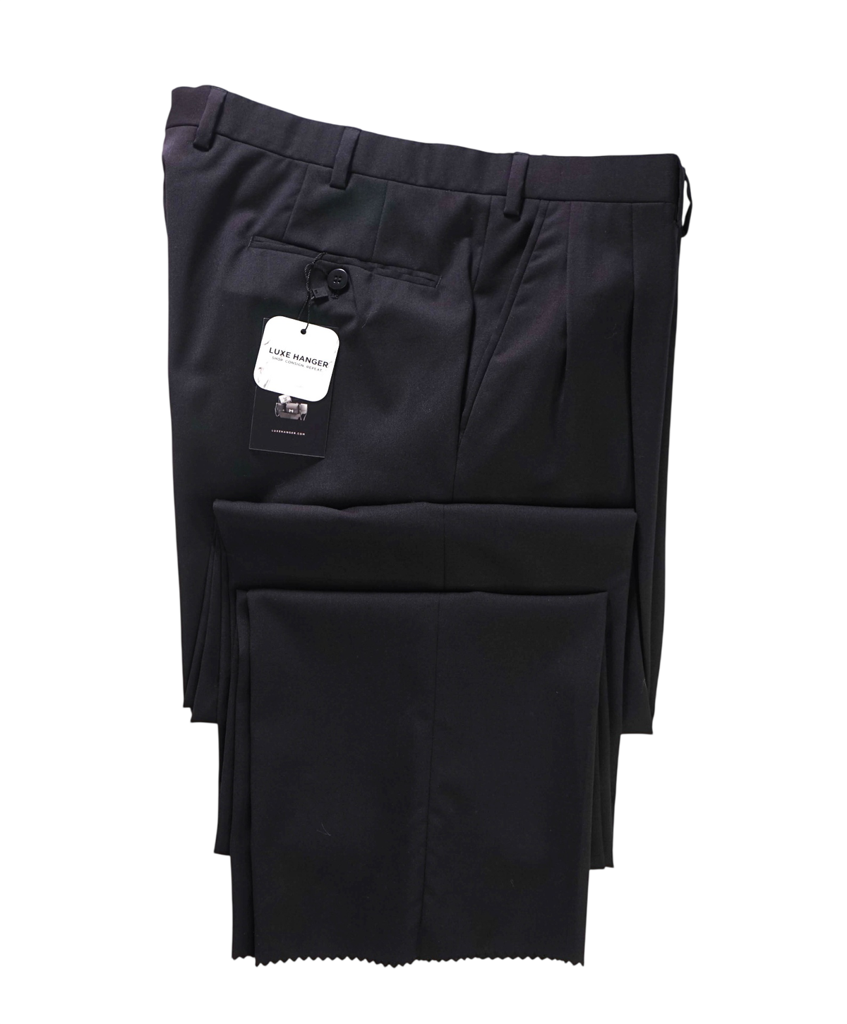$1,095 BRIONI - Black Super 150's Wool Pleated Pants - 35W