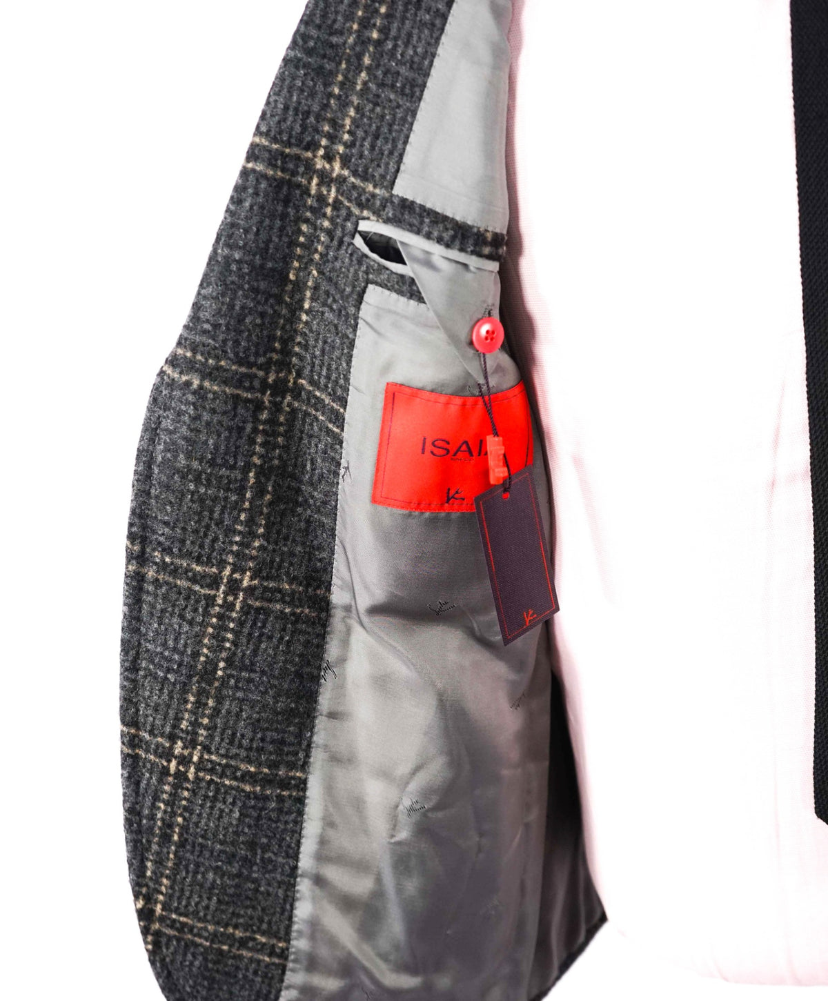$4,500 ISAIA - Gray Plaid Wool/Lama Sport Coat - 36R