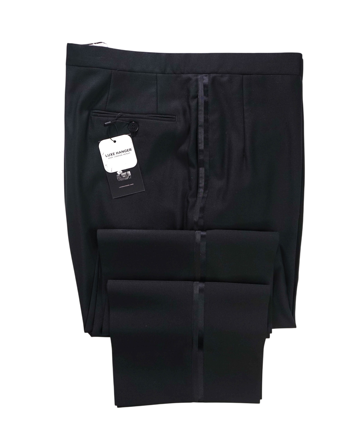 $1,295 BRIONI - Black Wool Tuxedo Pants - 40W