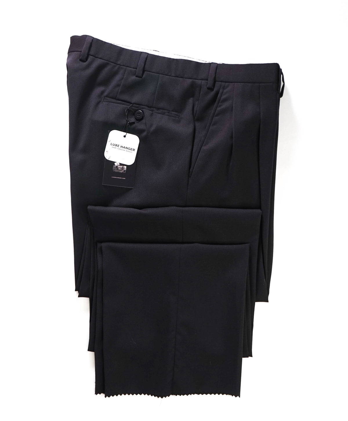 $1,095 BRIONI - Black Super 150's Wool Pleated Pants - 34W