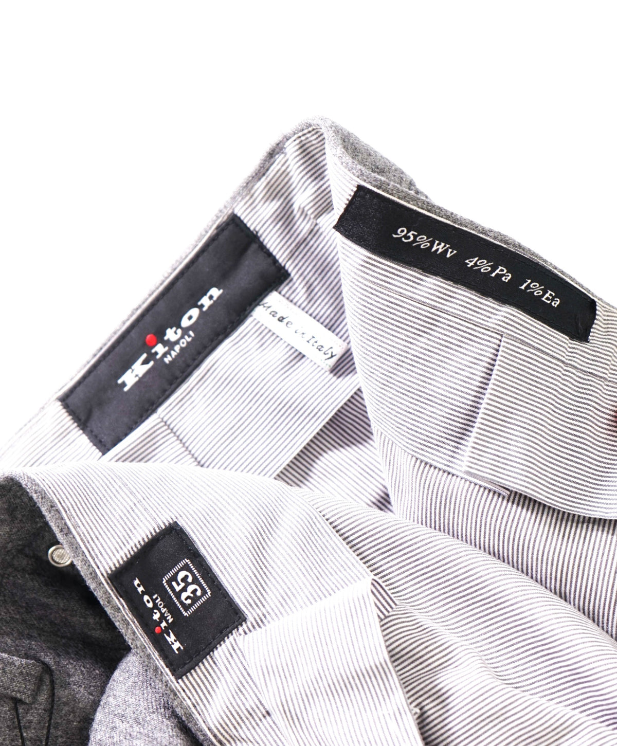 $1,995 KITON - Gray Flannel Skinny Wool Dress Pants - 37W