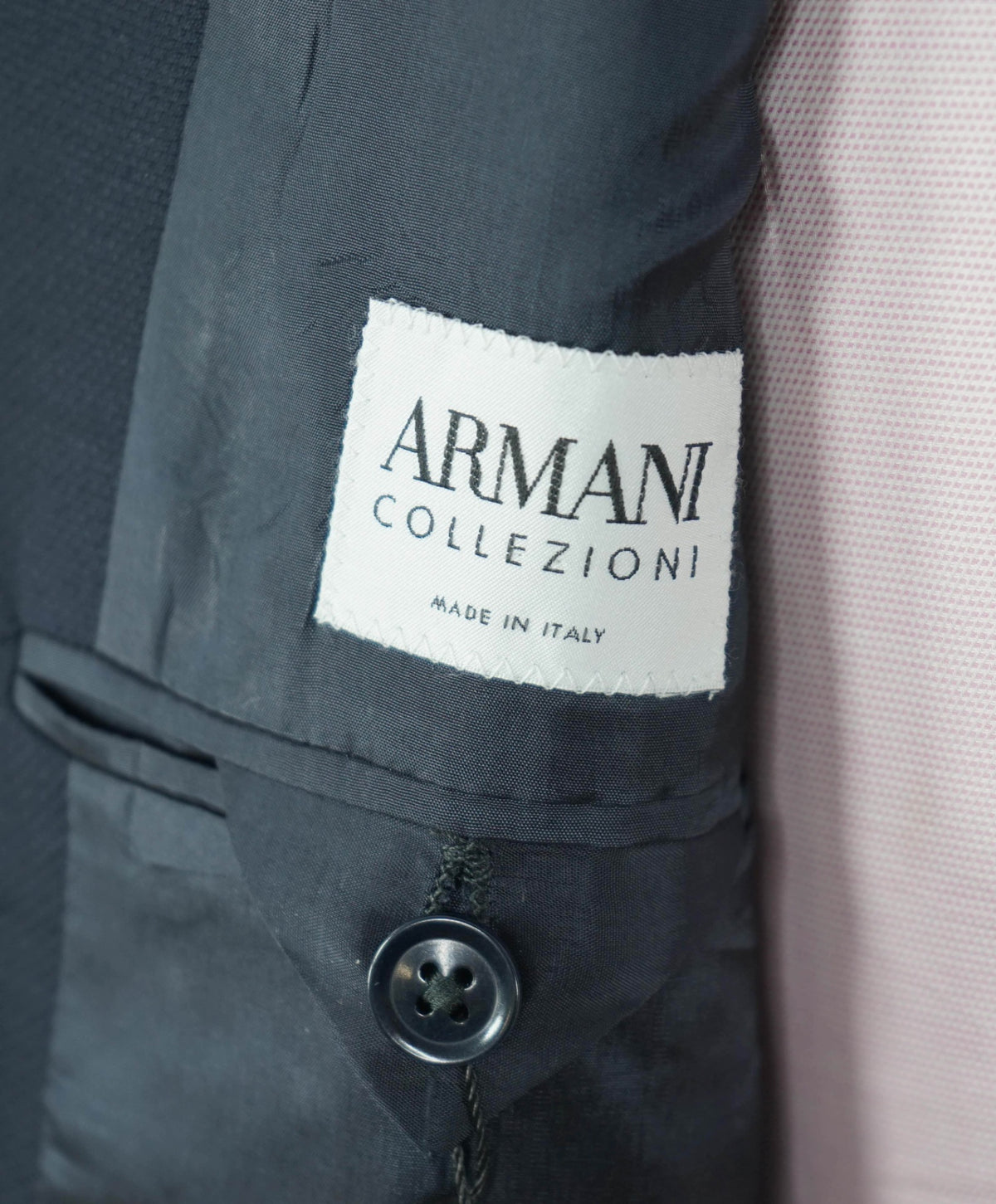 $1,595 ARMANI COLLEZIONI - Navy Blue Textured Wool Blazer - 46L