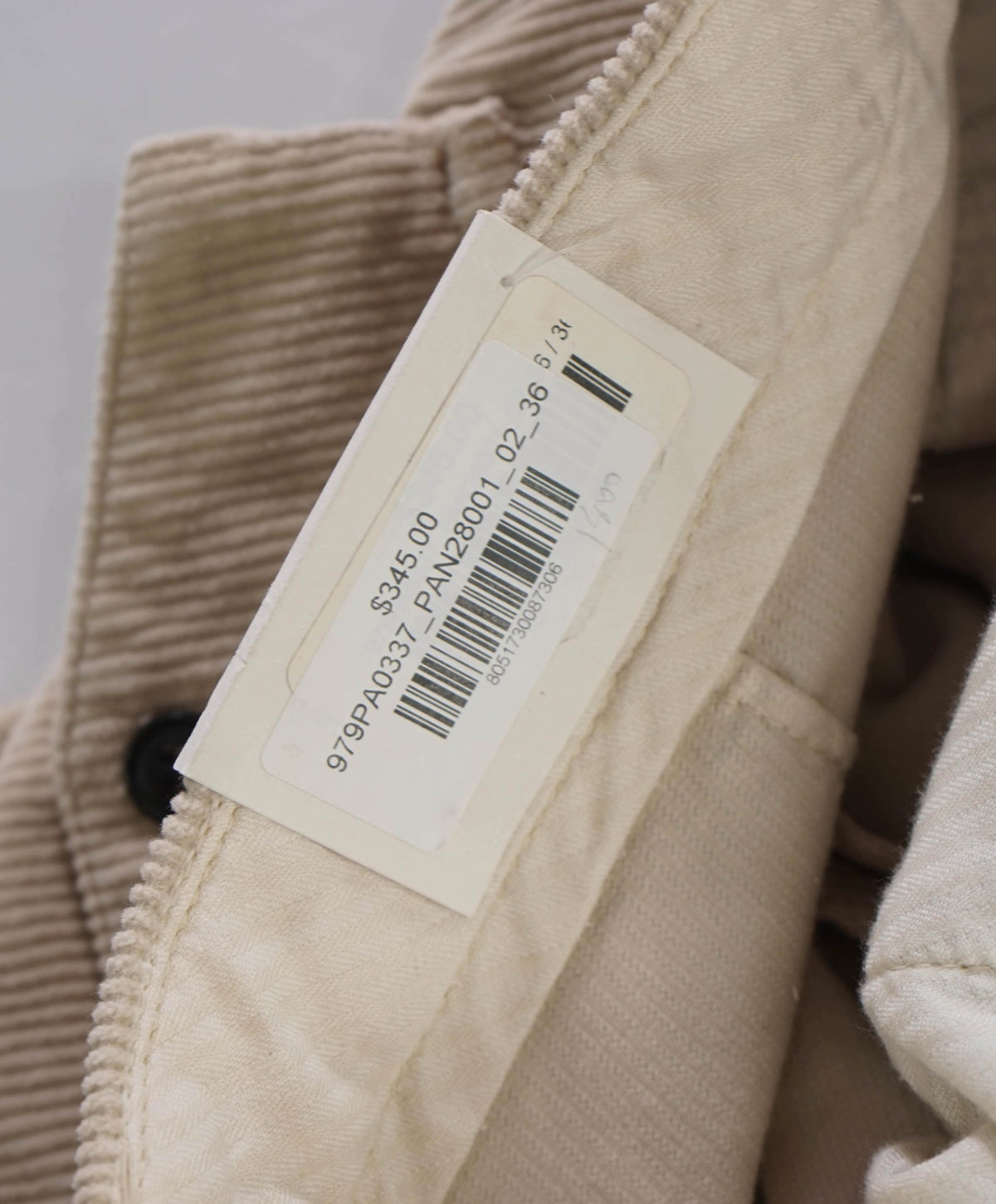 $345 ELEVENTY - Beige Corduroy Pants - 36W