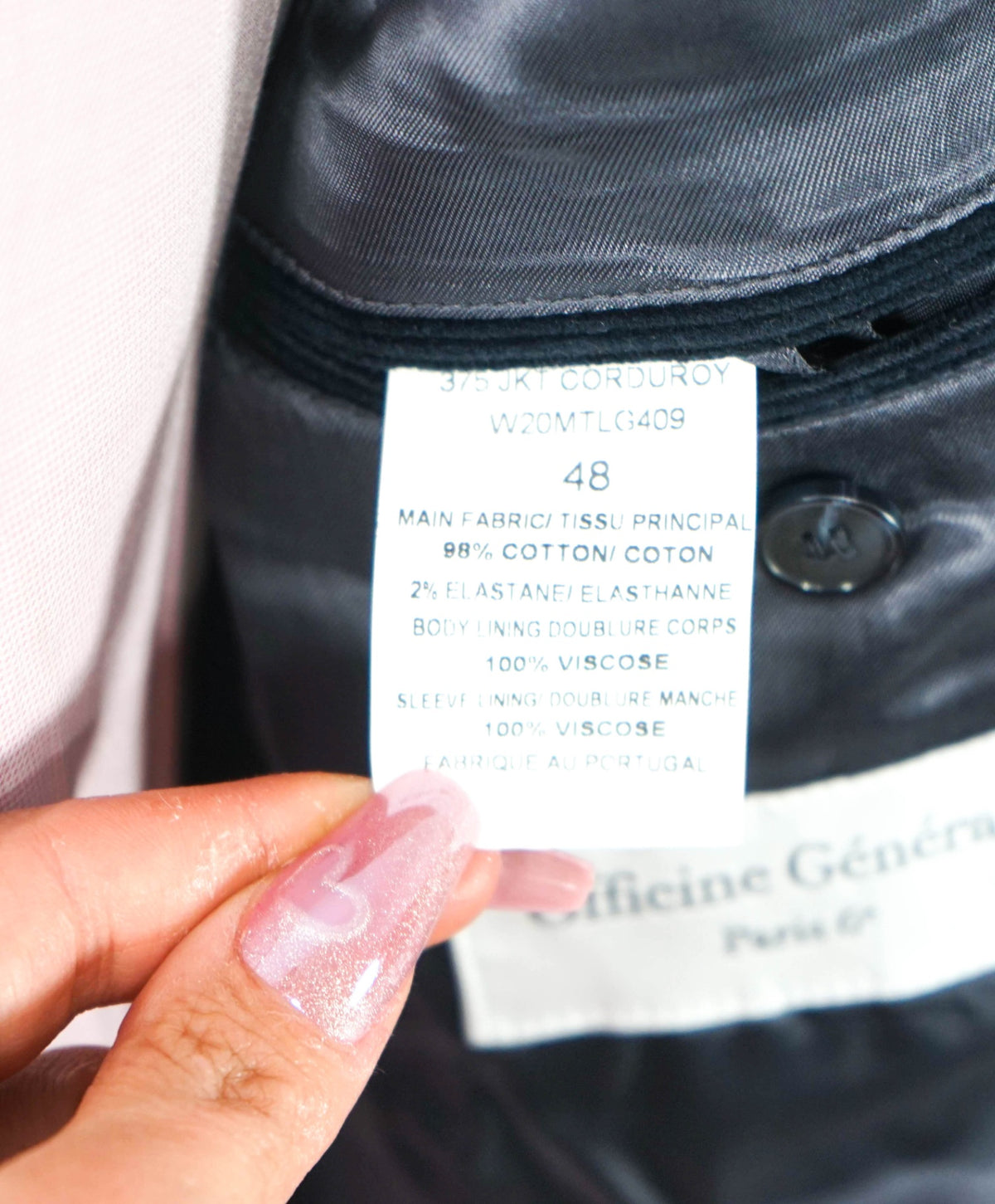 $795 OFFICINE GENERALE - Navy Blue Corduroy Blazer - 38