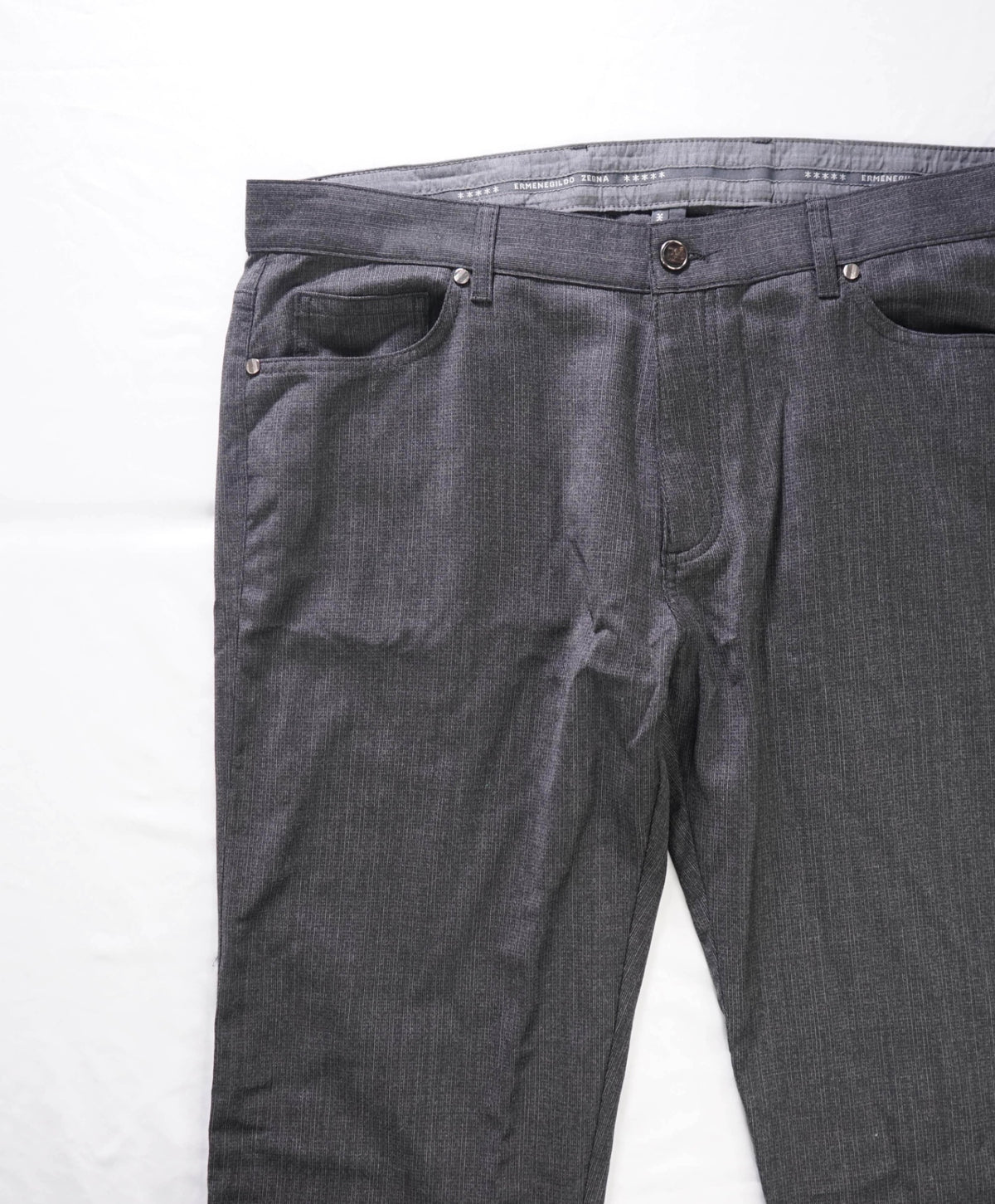 $695 ZEGNA - Dark Grey 5-Pocket Flannel Wool Pants - 40W