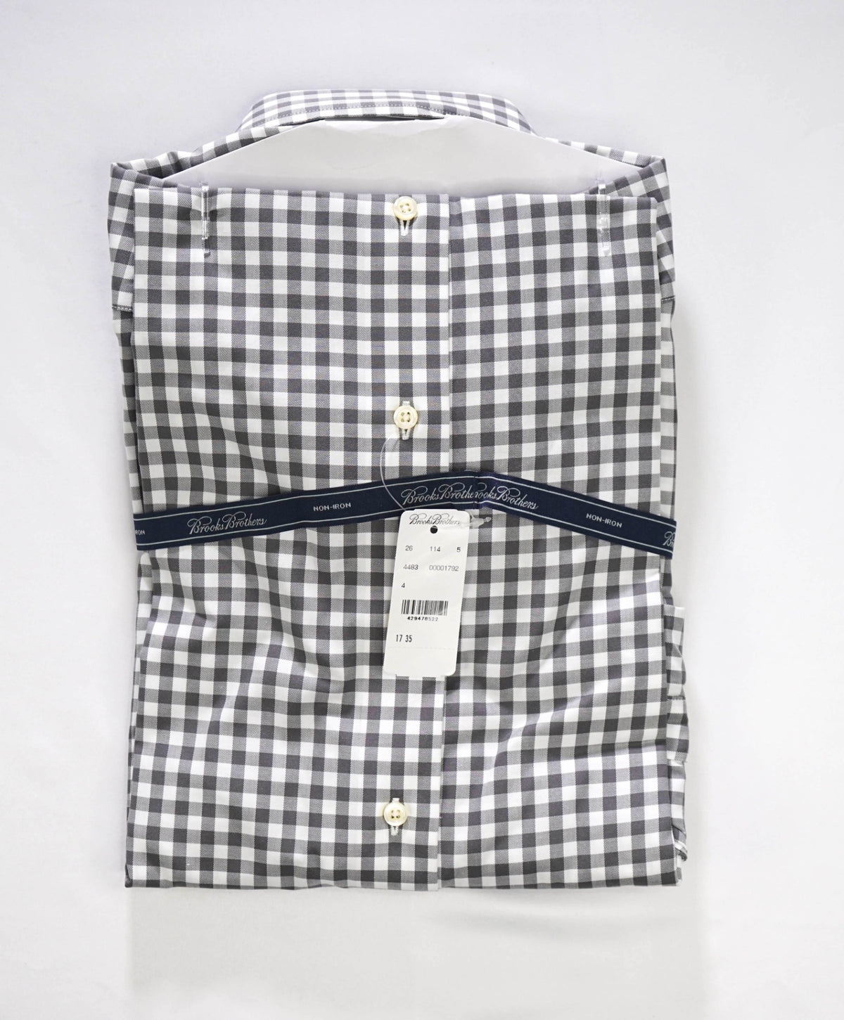 $128 BROOKS BROTHERS - Gray Gingham NON-IRON Shirt - 17 - 35