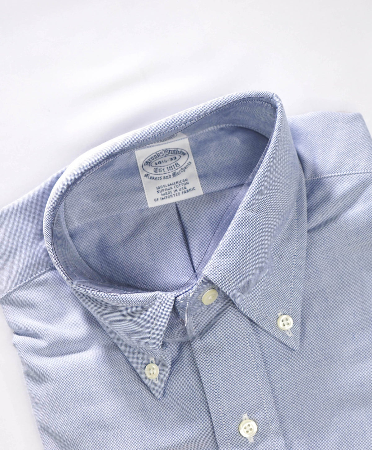 $198 BROOKS BROTHERS - Blue NON-IRON MAKERS & MERCHANTS Shirt - 14.5 - 33