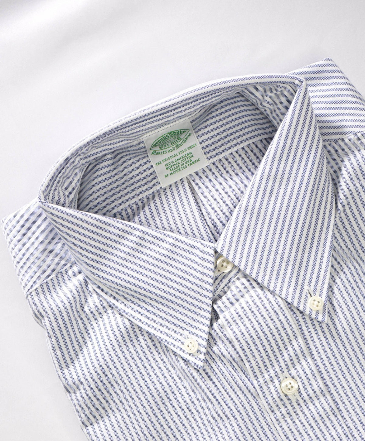 $198 BROOKS BROTHERS - Blue Stripe NON-IRON MAKERS & MERCHANTS Shirt - 16.5 - 34