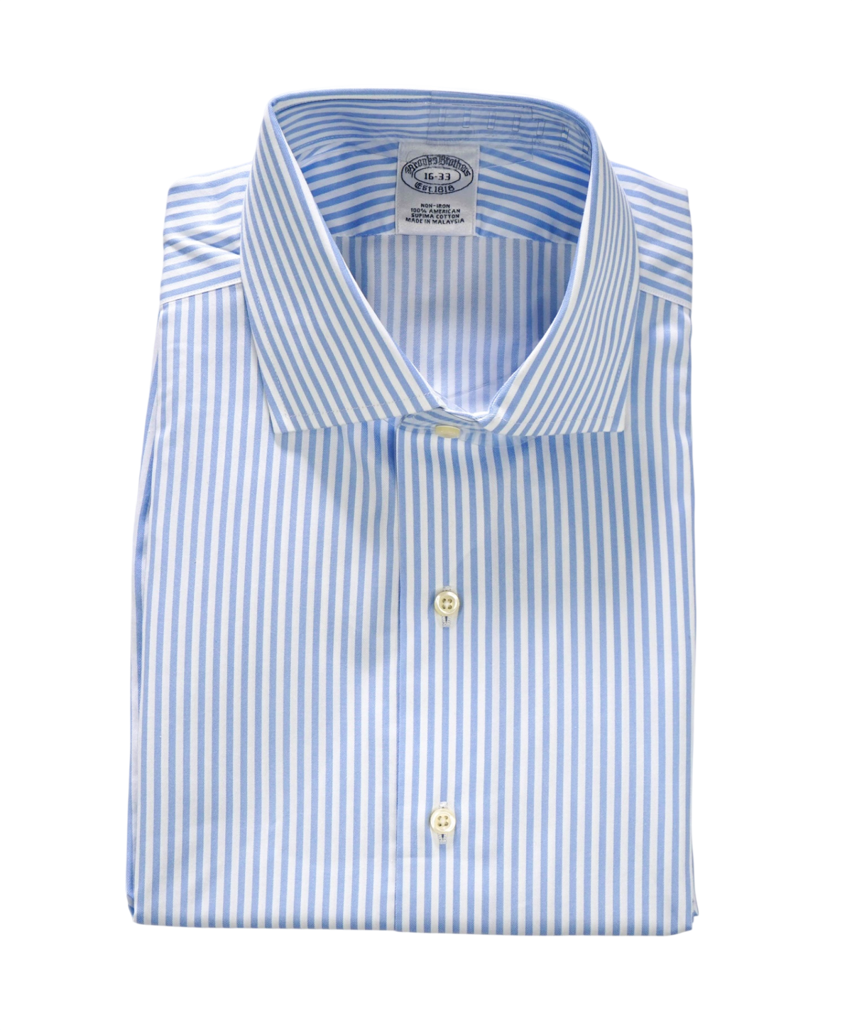 $128 BROOKS BROTHERS - Blue Stripe NON-IRON Shirt - 16 - 33