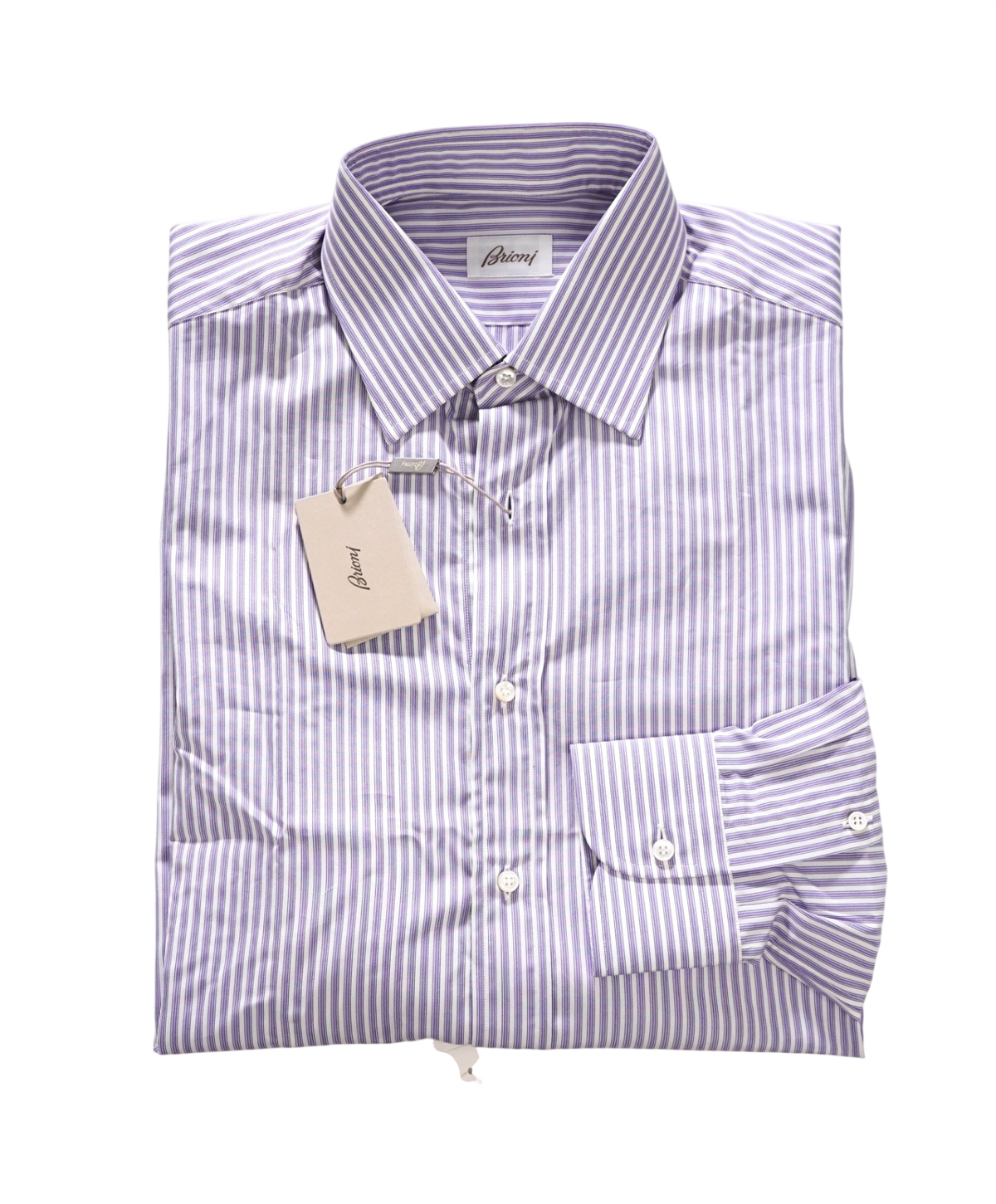 $795 BRIONI - Purple Stripe Shirt - 16.5 - 42