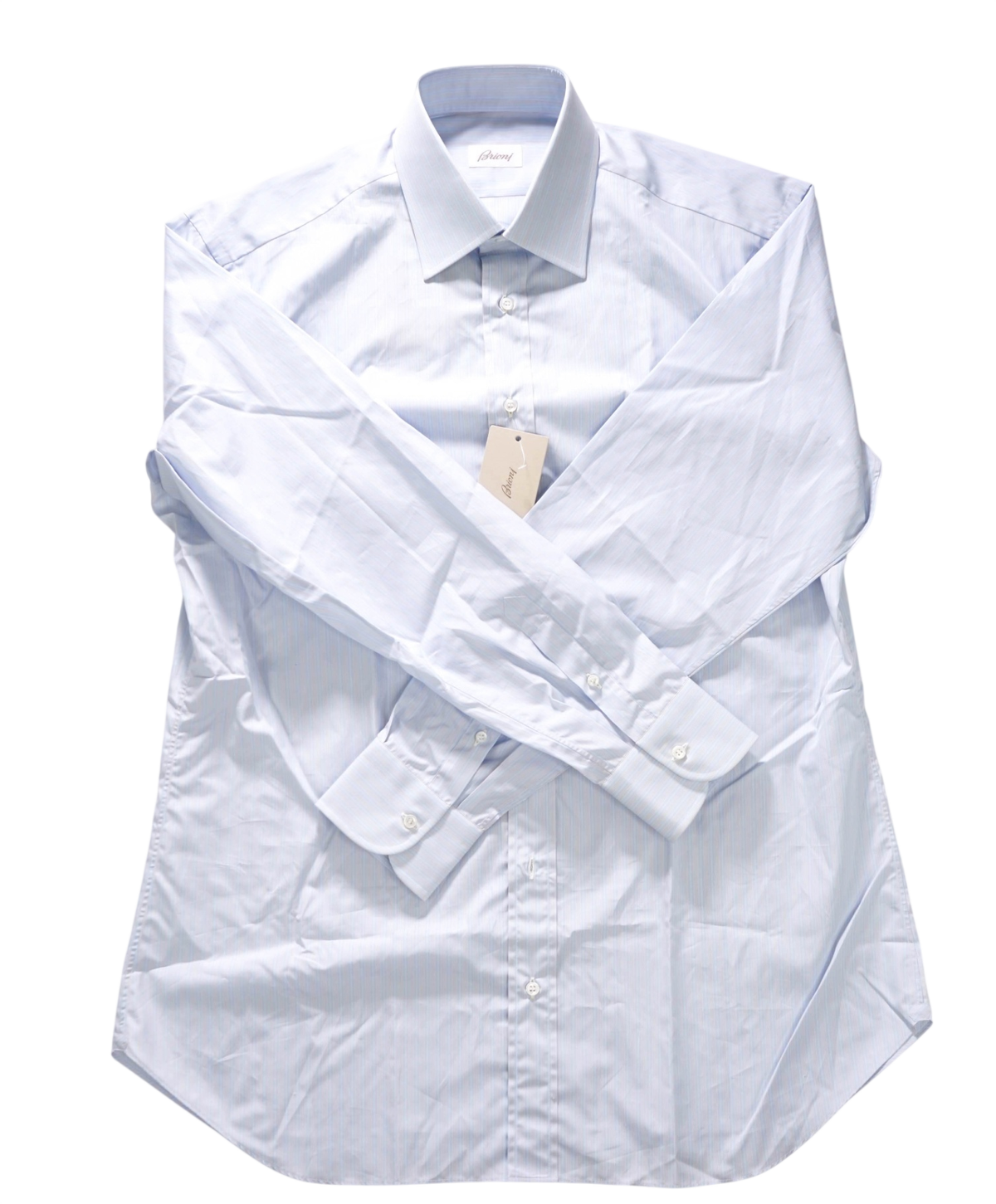 $795 BRIONI - Blue/Gray Stripe Shirt - 16.5 - 42