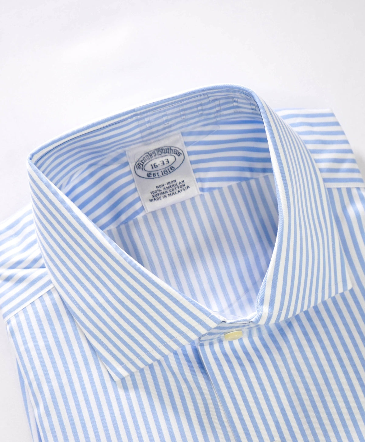 $128 BROOKS BROTHERS - Blue Stripe NON-IRON Shirt - 16 - 33