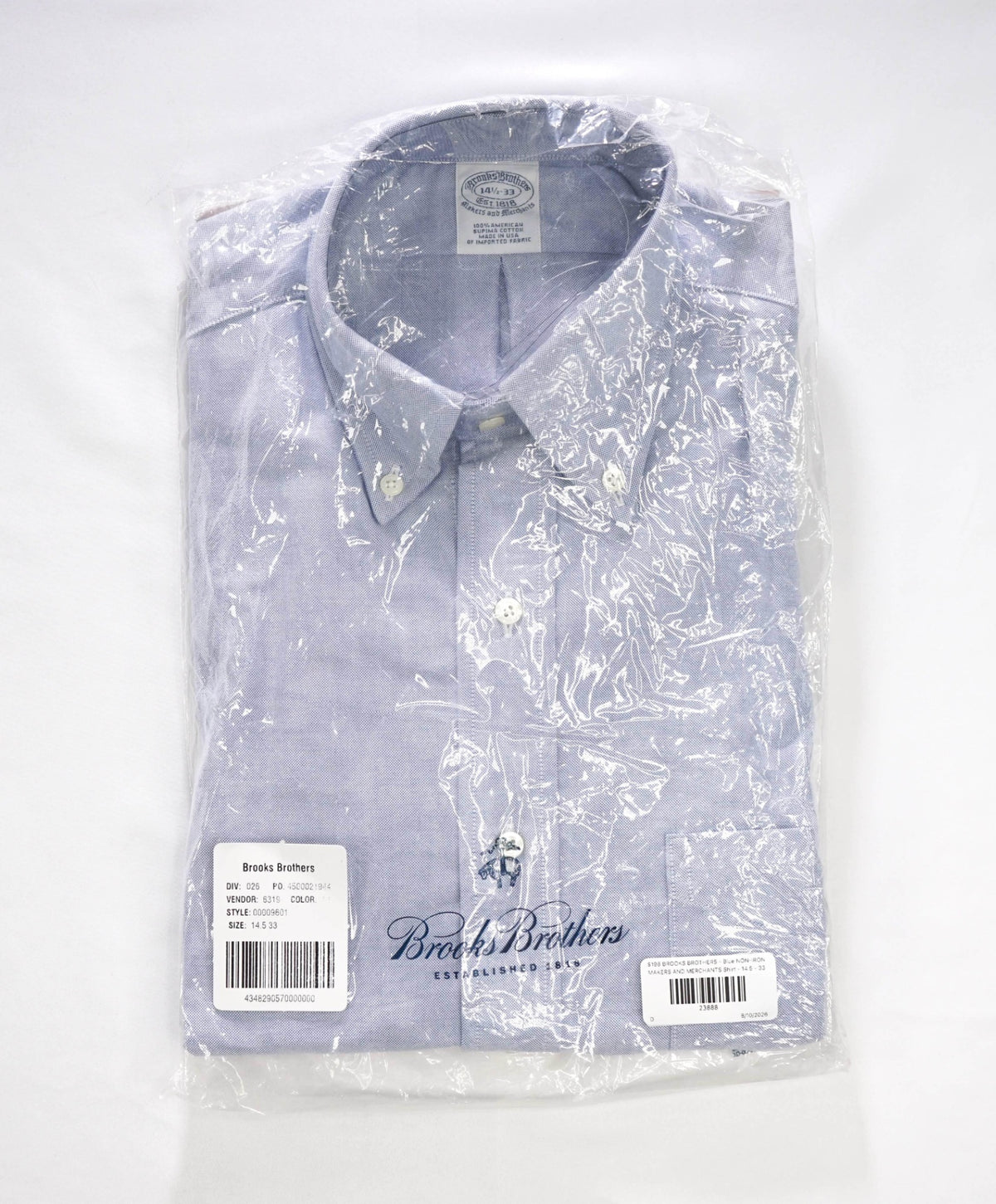 $198 BROOKS BROTHERS - Blue NON-IRON MAKERS & MERCHANTS Shirt - 14.5 - 33