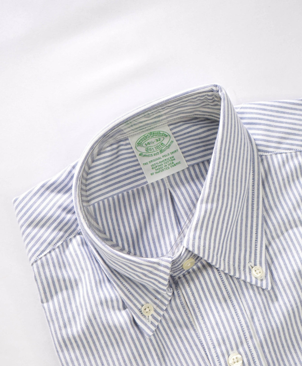 $198 BROOKS BROTHERS - Blue Stripe NON-IRON MAKERS & MERCHANTS Shirt - 14.5 - 32