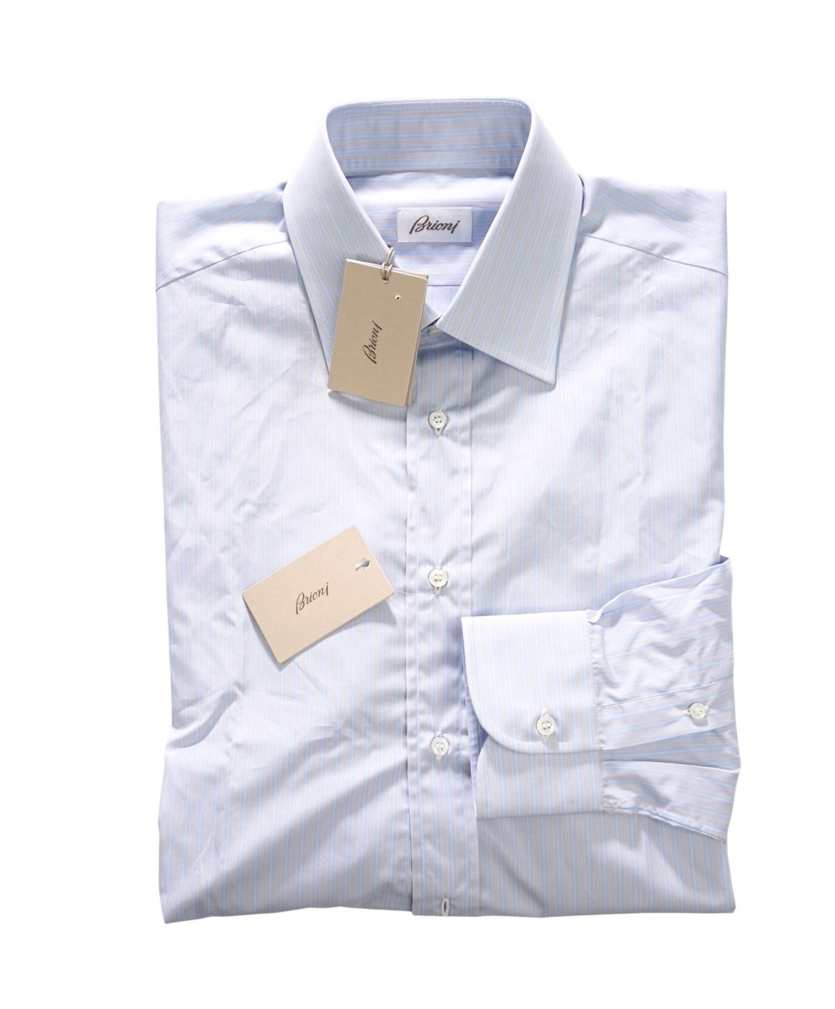 $795 BRIONI - Blue/Gray Stripe Shirt - 16.5 - 42