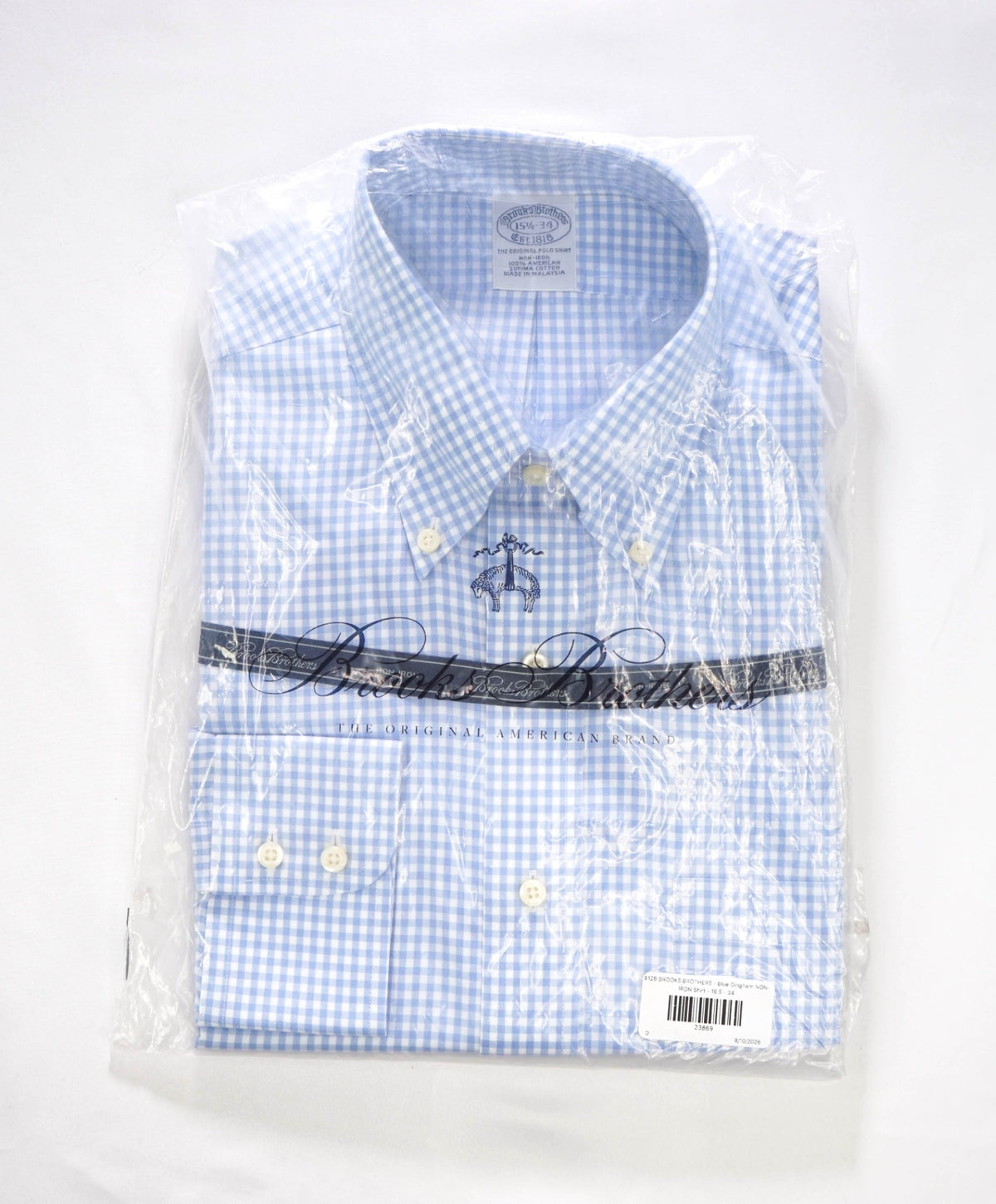 $128 BROOKS BROTHERS - Blue Gingham NON-IRON Shirt - 16.5 - 34
