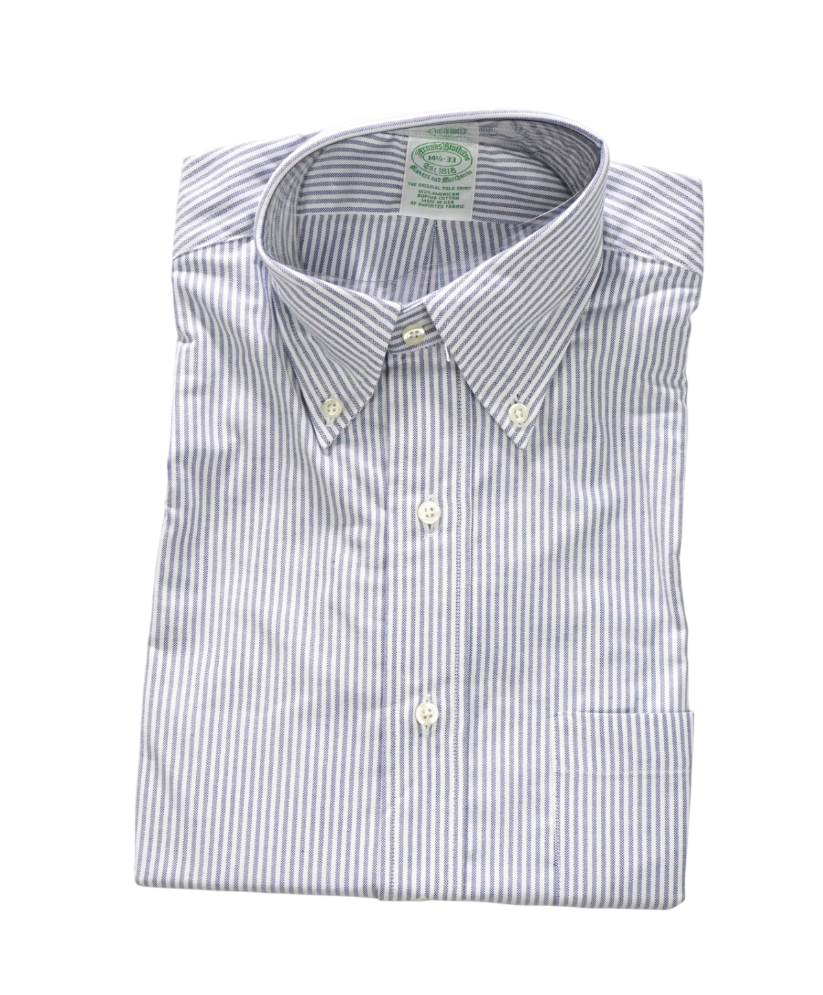 $198 BROOKS BROTHERS - Blue Stripe NON-IRON MAKERS & MERCHANTS Shirt - 14.5 - 33